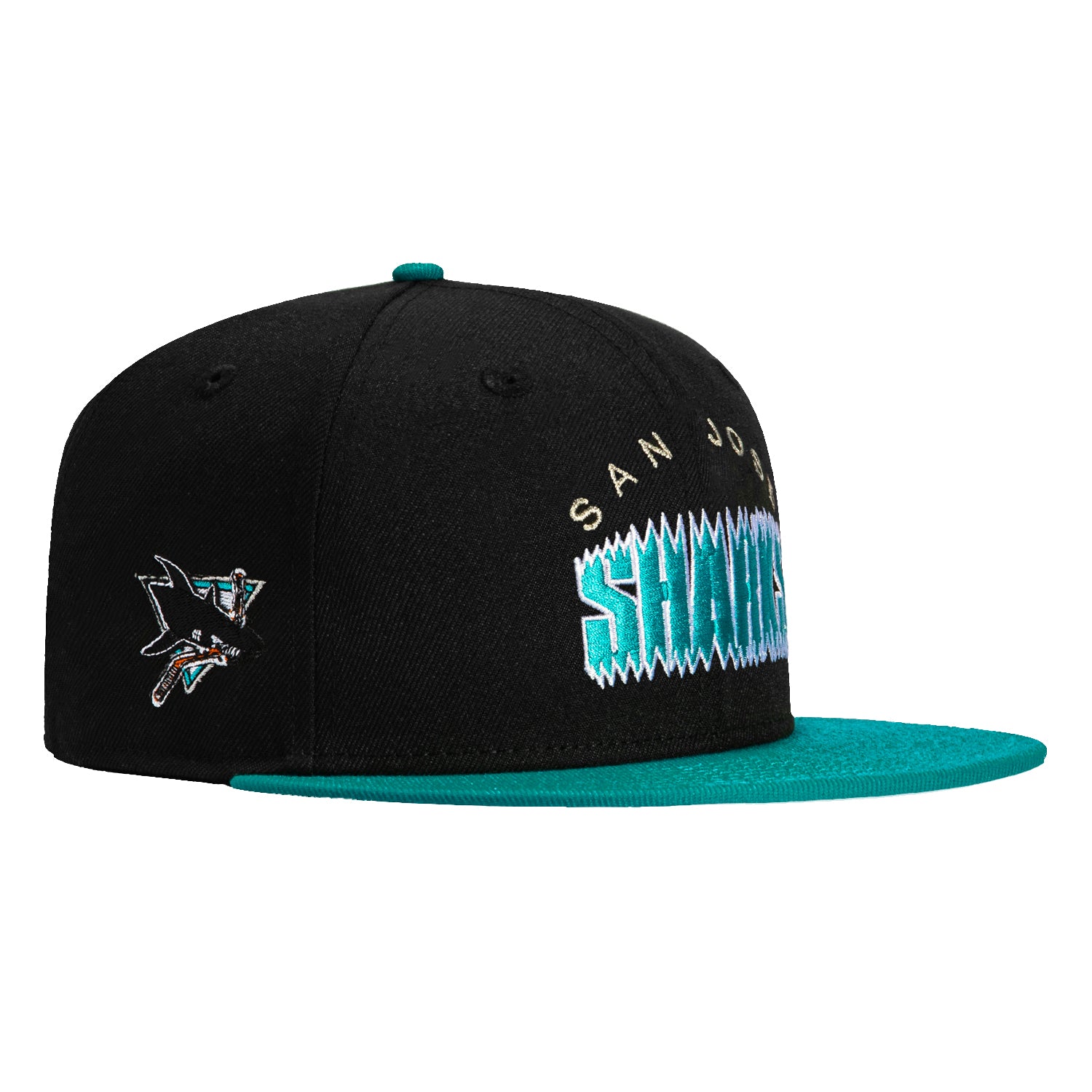 New Era 59Fifty San Jose Sharks Logo Patch Snapback Hat - Black & Teal Adjustable Baseball Cap for Men & Women | Perfect for Sports Games, Streetwear Fashion & Fan Collections