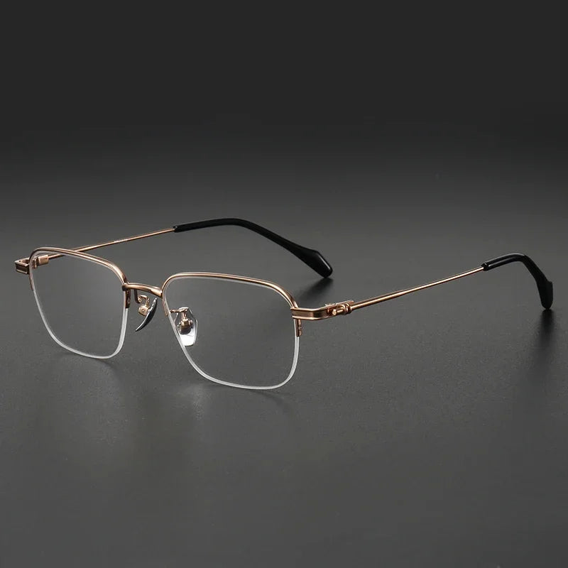 Aror Men's Semi-Rimless Square Titanium Eyeglasses Frame 10142 - Lightweight & Durable for Work, Reading & Everyday Wear