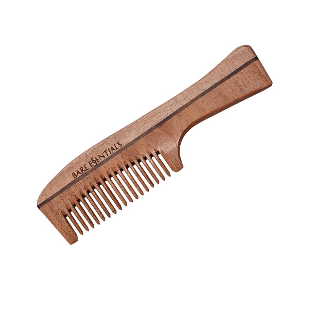 Bare Essentials Neem Wood Comb with Smooth Handle - 29g for Hair Detangling & Scalp Massage - Perfect for Daily Hair Care & Styling