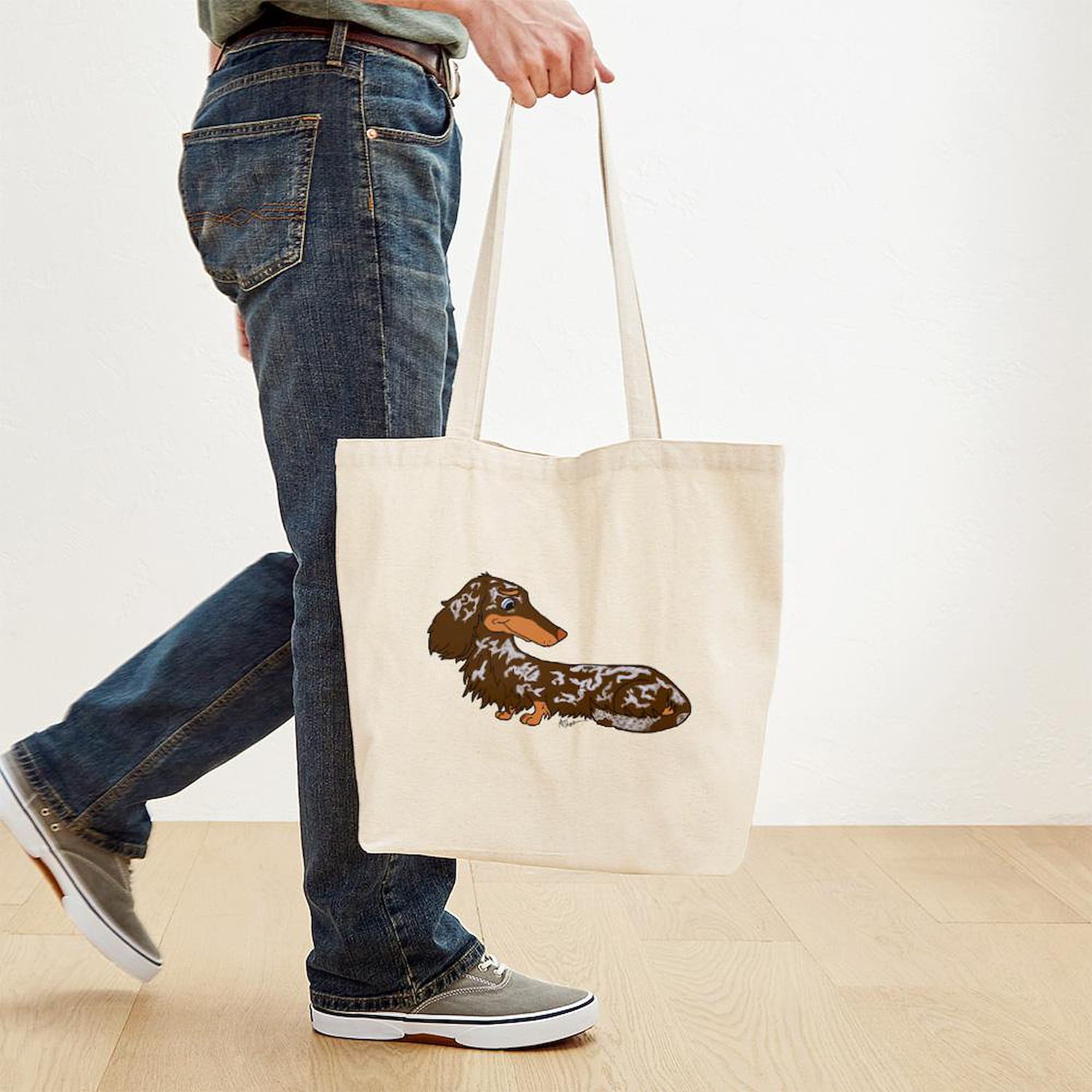 Chocolate Dapple Dachshund Tote Bag - Natural Canvas Reusable Shopping Bag for Groceries, Beach & Daily Use | Eco-Friendly & Durable