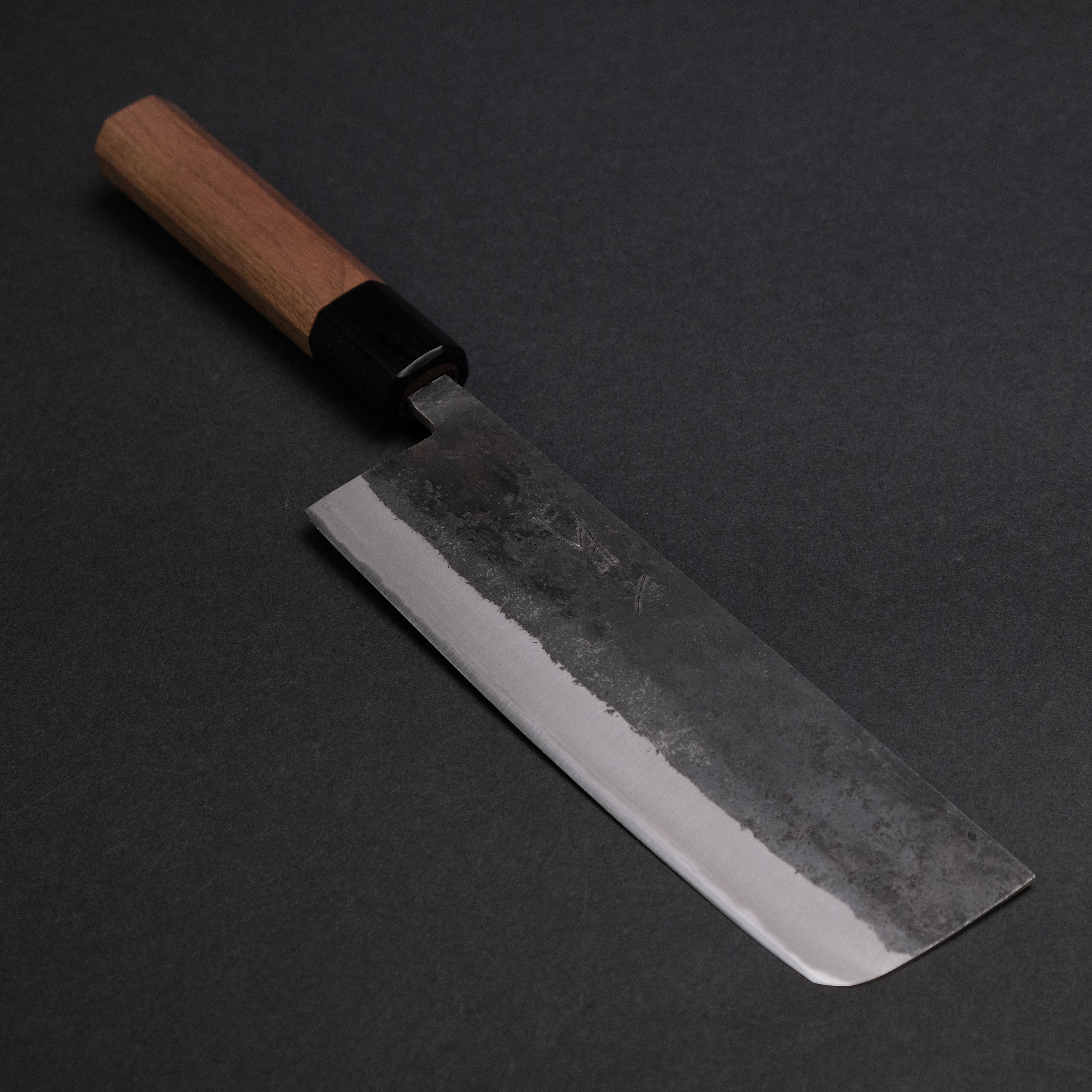 Hitohira Harima Forged Blue #2 Stainless Clad Nakiri Knife - Kurouchi Finish with Walnut Handle - Perfect for Vegetable Chopping, Slicing & Food Prep in Professional & Home Kitchens