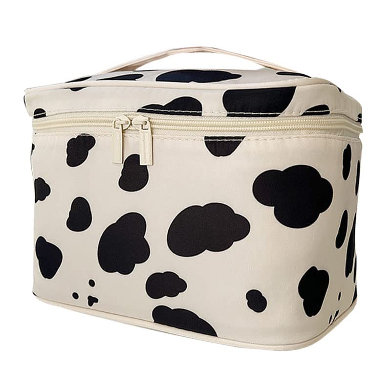 Travel Cosmetic Bag for Women - Large Capacity Waterproof Makeup Organizer with Cow Print Design | Perfect for Home, Vacation & Gym Essentials Storage