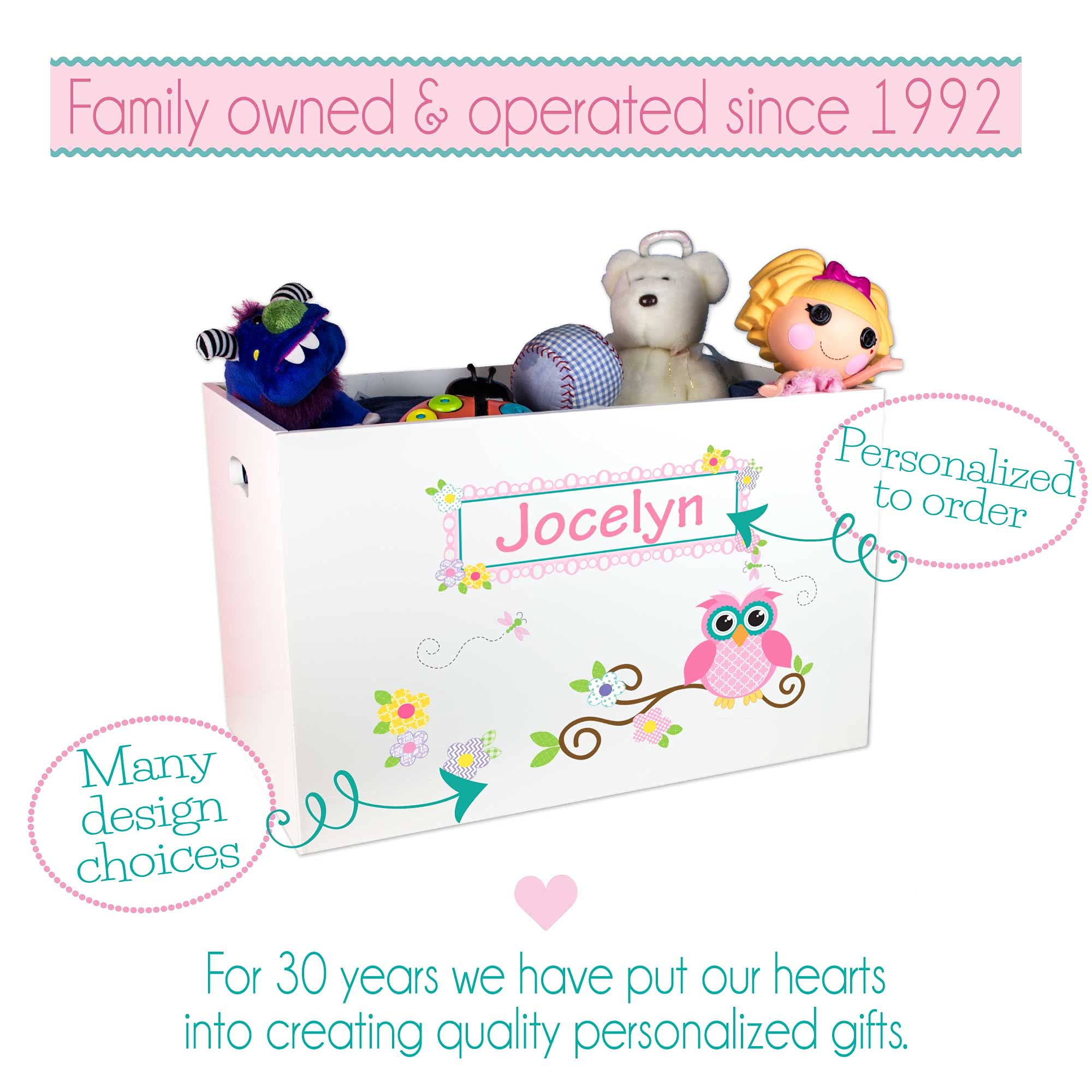 Personalized White Toy Storage Box for Girls - No Lid, Organize Kids' Room & Play Area - Perfect for Stuffed Animals, Books & Toys