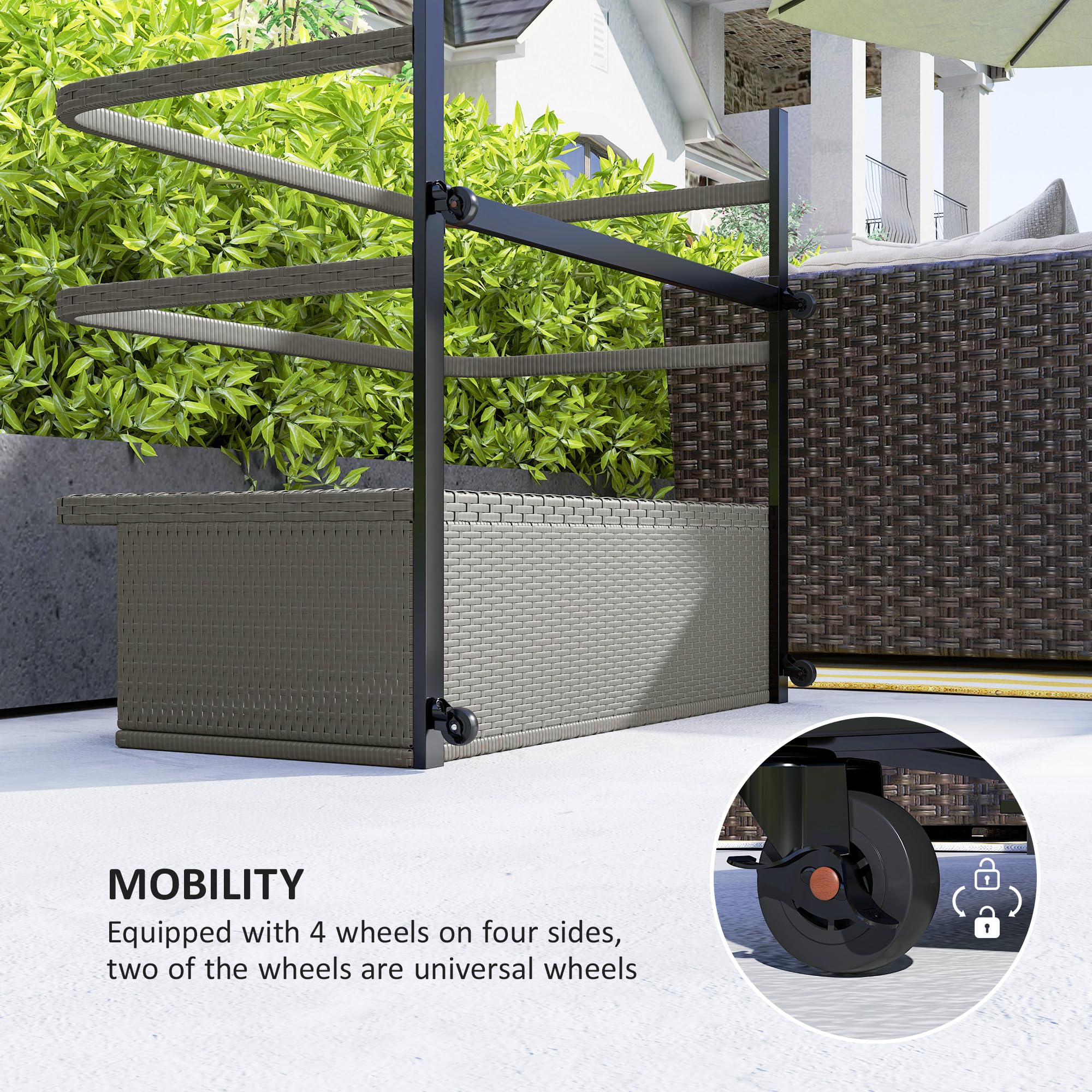Outsunny PE Rattan Pool Float Storage Basket with Wheels - Outdoor Wicker Caddy Organizer for Pool Toys, Floaties, Noodles, Beach Balls & Life Vests - Durable Gray Patio Storage for Backyard, Poolside & Beach Use