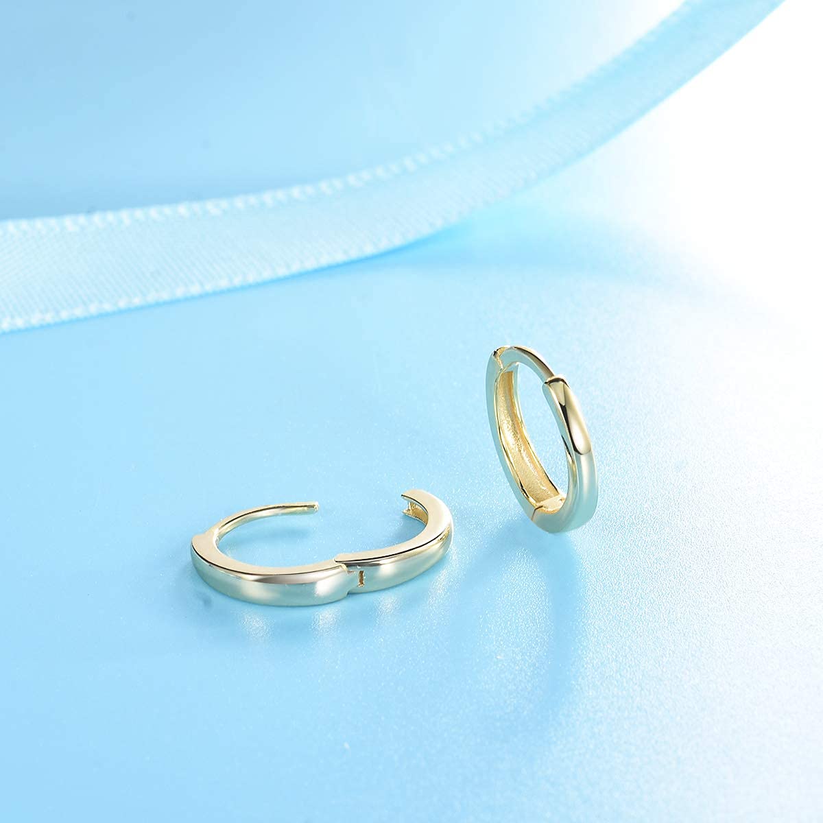 Shuxin 925 Sterling Silver Hoop Earrings - Hypoallergenic Small Sleeper Hoops for Women & Men (13mm) | Glossy Huggie Hinged Design for Everyday Wear, Work & Special Occasions