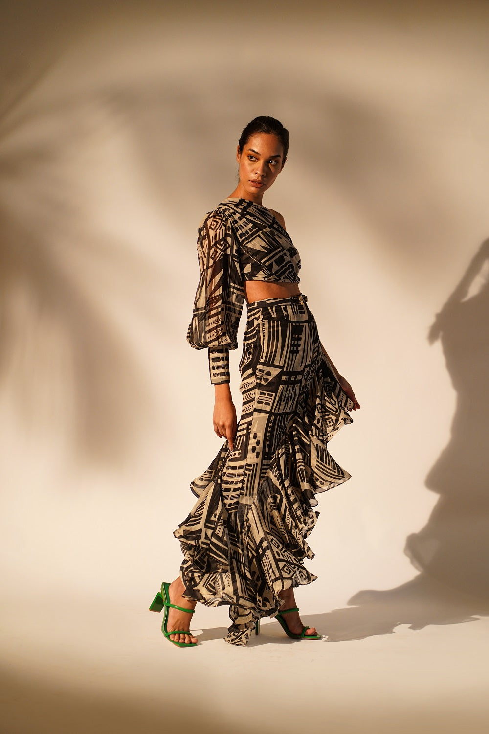 White Abstract Print One Shoulder Top for Women - Trendy Summer Beach Party & Night Out Blouse