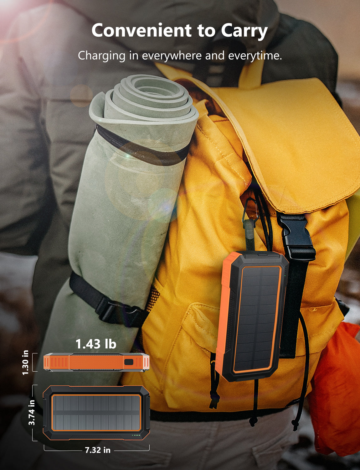 NexiGo E30 30000mAh Solar Power Bank - Portable Solar Charger for Outdoor Camping, Hiking, Travel & Emergency Power Backup