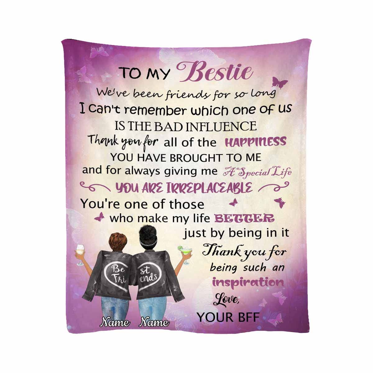Personalized Purple Butterfly Fleece Blanket with Names - Custom Best Friend Gift from Sister - Ultra Soft Microfleece Throw 60x80 Inches - Perfect for Travel, Sleepovers & Cozy Nights at Home