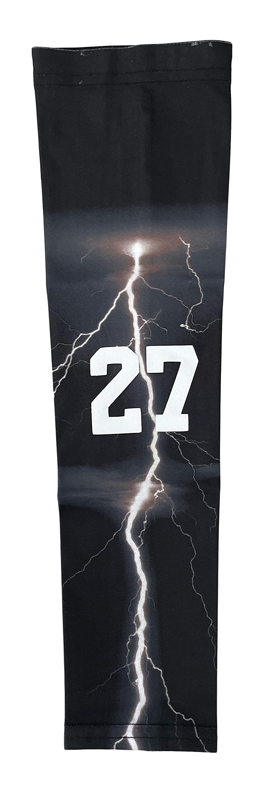 Custom Pick Your Number or Letters Moisture-Wicking Sports Compression Arm Sleeves - Lightning Storm Design for Basketball, Running & Outdoor Activities