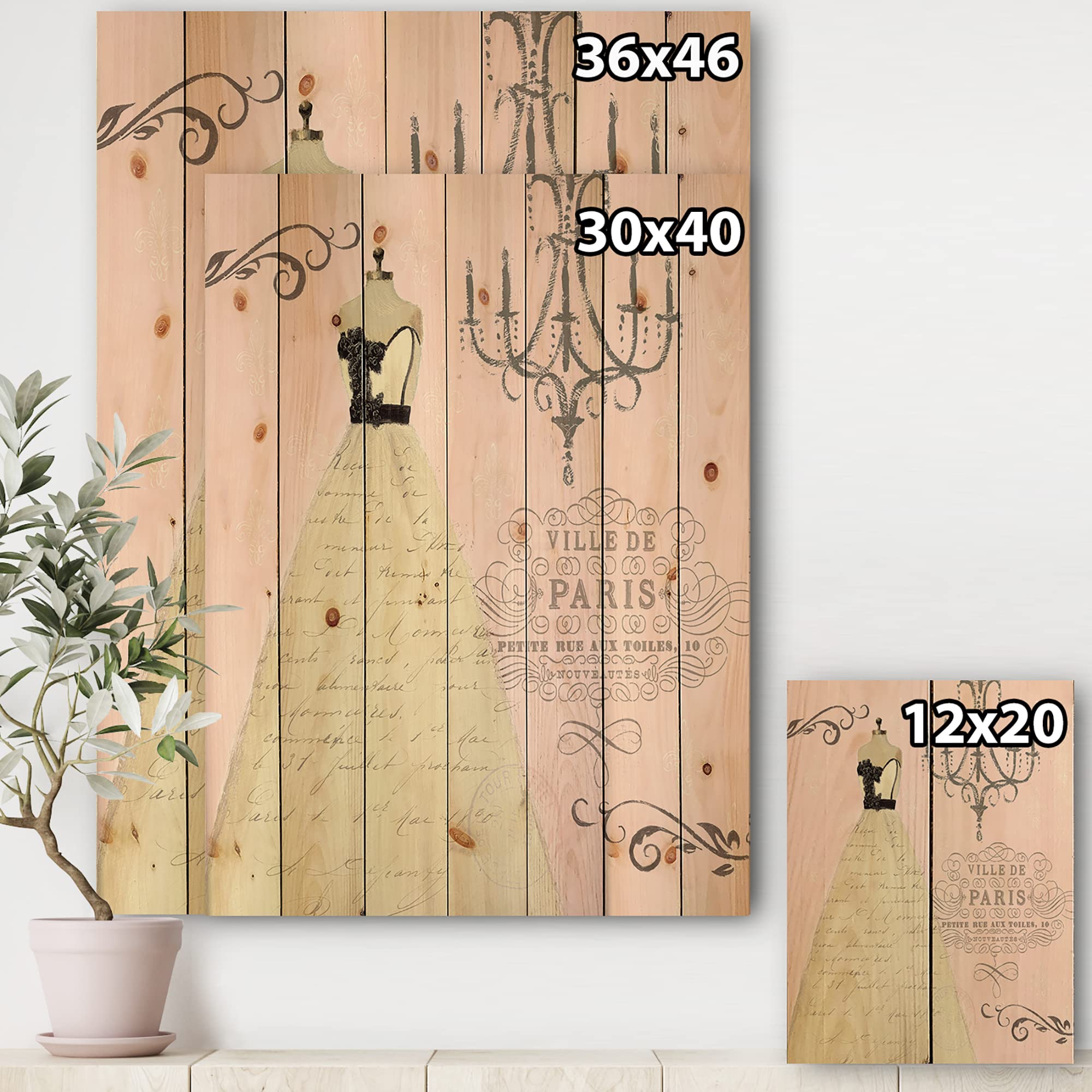 DesignQ French Chandeliers Couture II Traditional Wood Wall Decor - Pink Wood Wall Art, Large Fashion Wood Panels Printed on Natural Pine - Perfect for Living Room, Bedroom & Dining Room Décor