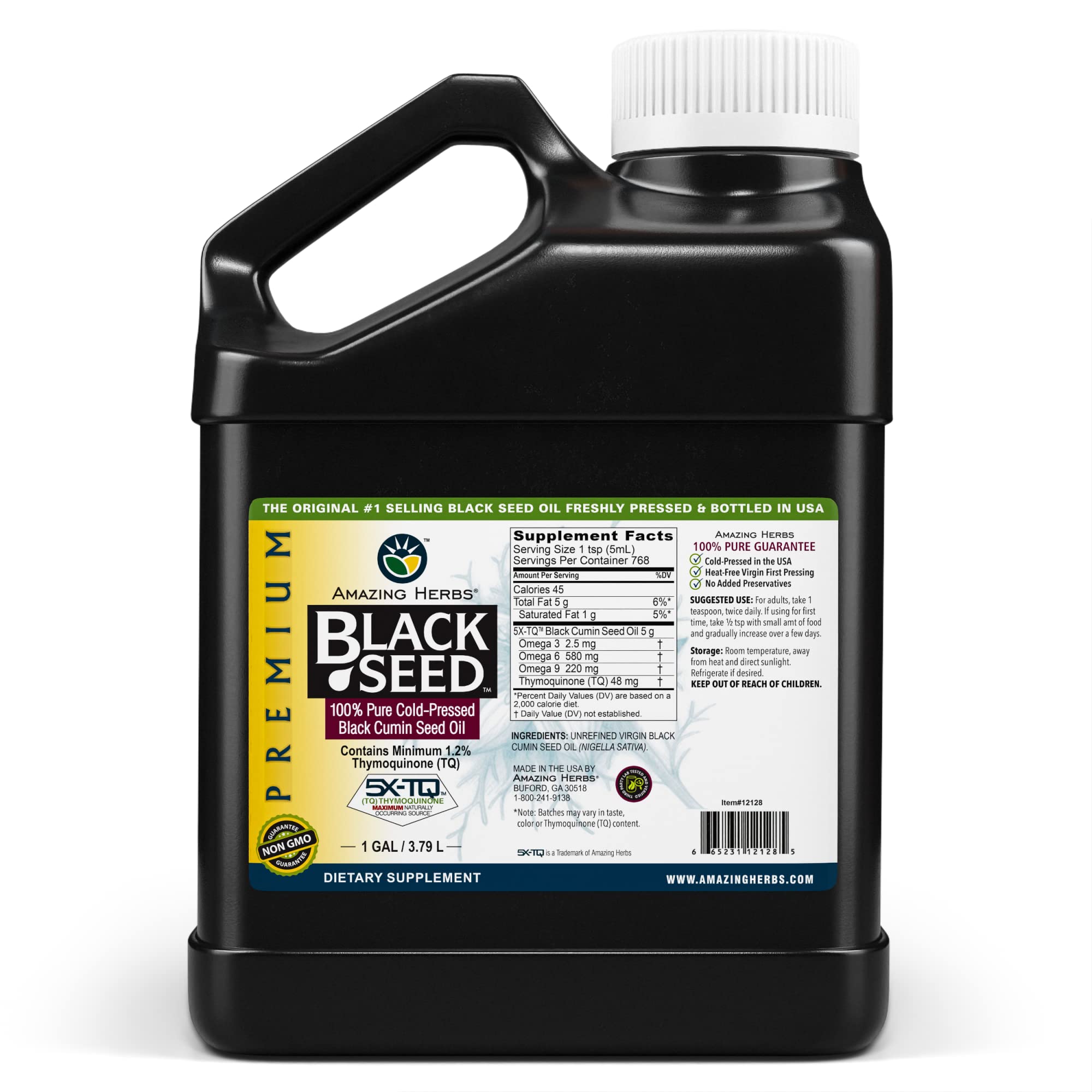 Premium Black Seed Oil - Cold Pressed Nigella Sativa for Digestive Health, Immune Support & Brain Function - Gluten Free, Non-GMO - 128 Fl Oz - Ideal for Daily Wellness, Cooking & Natural Remedies