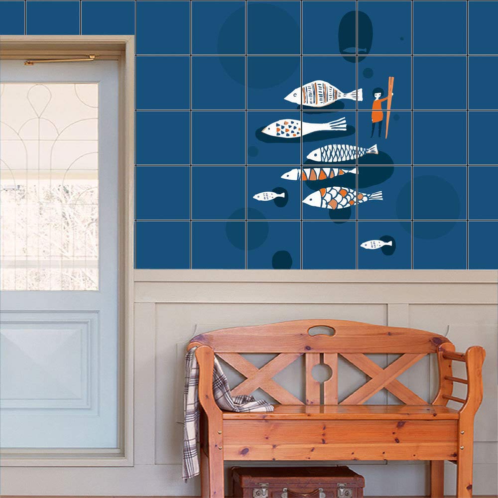 Hand-Painted Koi Fish Tile Stickers - 3D Retro Waterproof Floor & Wall Decals - DIY Non-Slip Vinyl Stickers (100cm x 20cm, 5-Pack) for Bathroom, Kitchen Backsplash, Pool Deck & Home Decor