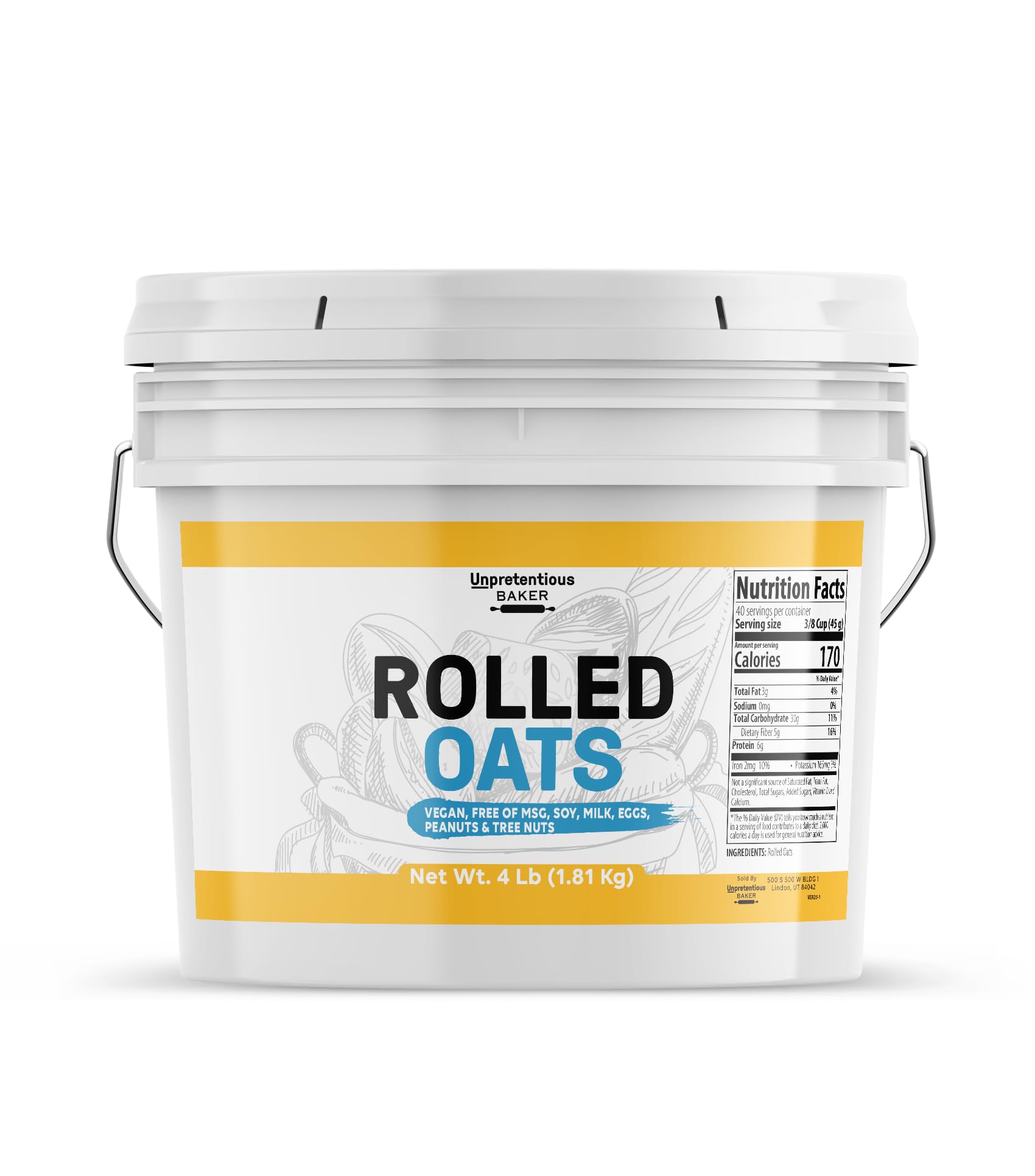 Organic Rolled Oats - 1 Gallon Bucket (4 lbs) | Old Fashioned Whole Grain Oats | High in Iron & Fiber | Perfect for Breakfast, Baking & Healthy Snacks