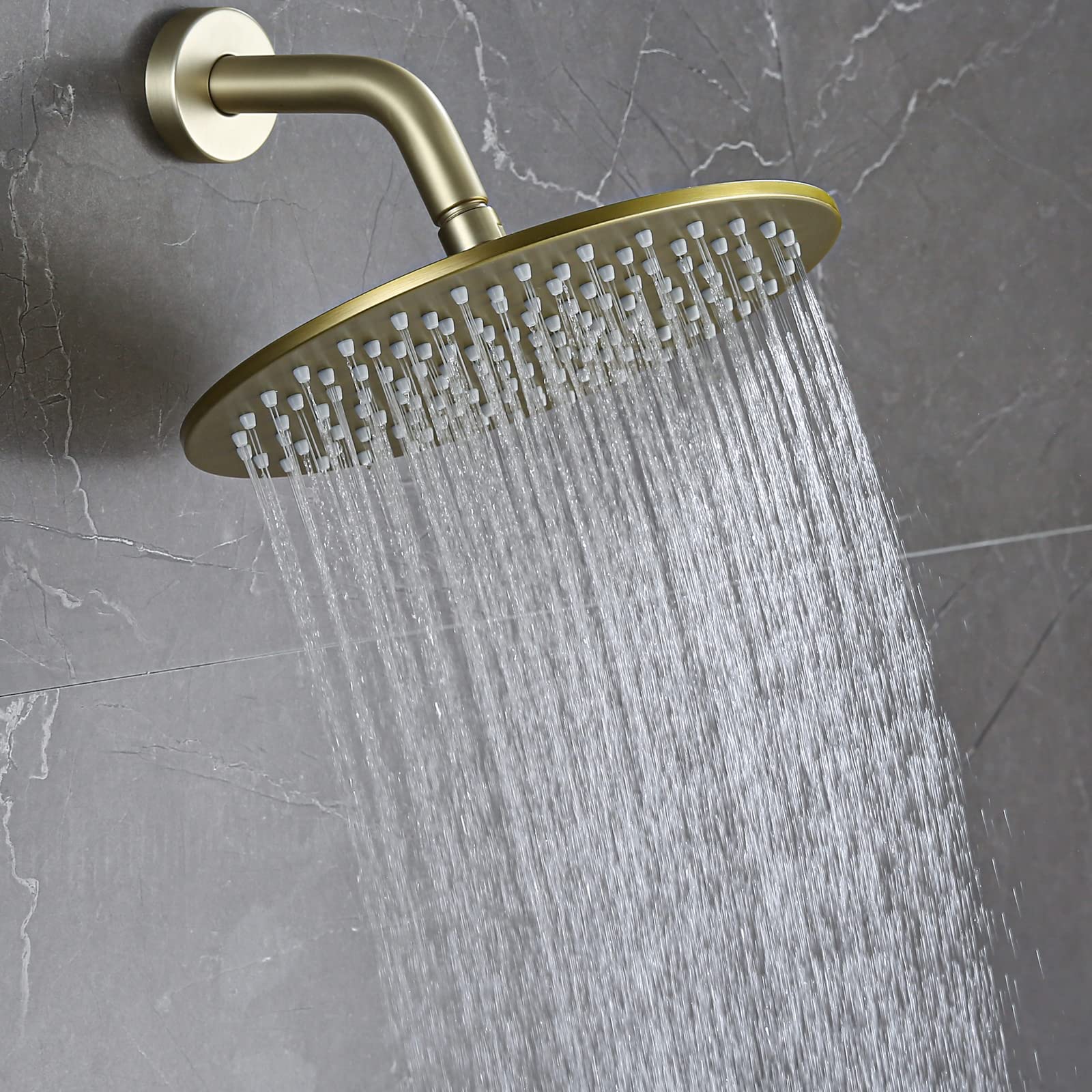10 Inch Brushed Gold Rain Shower Head - High Pressure Stainless Steel Waterfall Showerhead with Full Body Coverage - Perfect for Luxurious Spa-like Bathroom Experience