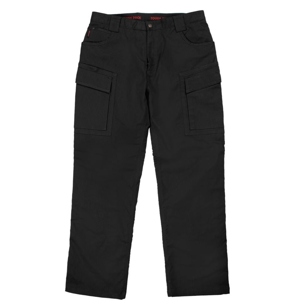 Tough Duck Men’s Fleece Lined Flex Twill Cargo Pants WP06 - Black | Heavy Duty Work Pants for Construction, Outdoor & Winter Activities