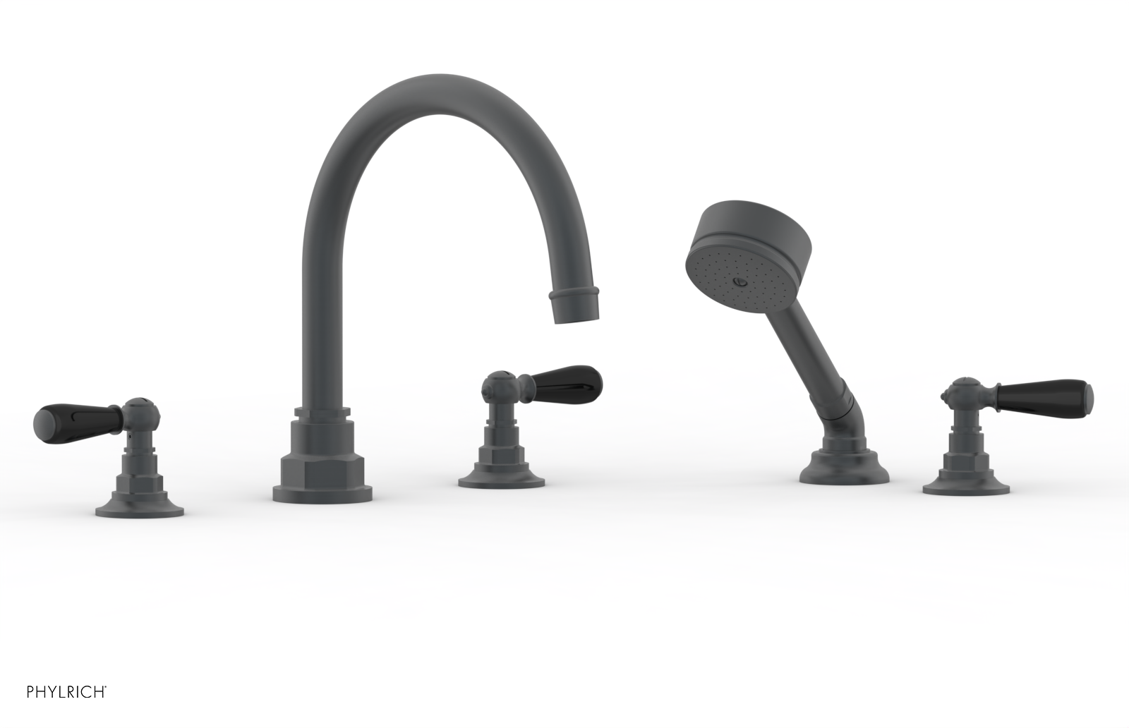 Jamestown Deck Tub Set with Hand Shower - Black Accented Lever Handles (165-49) - Perfect for Modern Bathroom Renovations & Spa-Like Relaxation