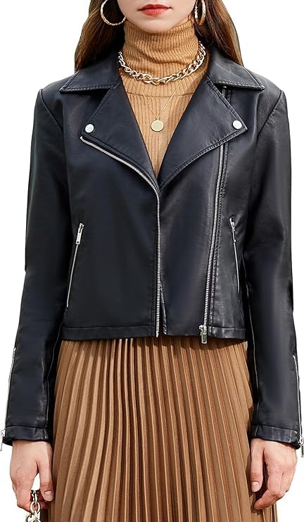 Women's Genuine Leather Motorcycle Jacket - Crisp Black Biker Jacket for Women | Perfect for Riding, Casual Wear & Outdoor Adventures