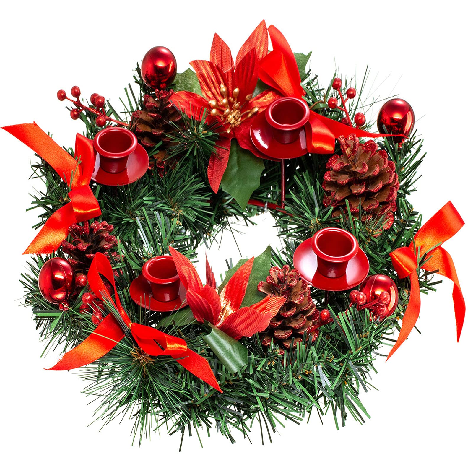 Elegant Floral Wreath Candle Holder - Christmas Advent Decor with Artificial Flowers for Table Centerpiece, Fireplace Mantel & Holiday Home Decoration