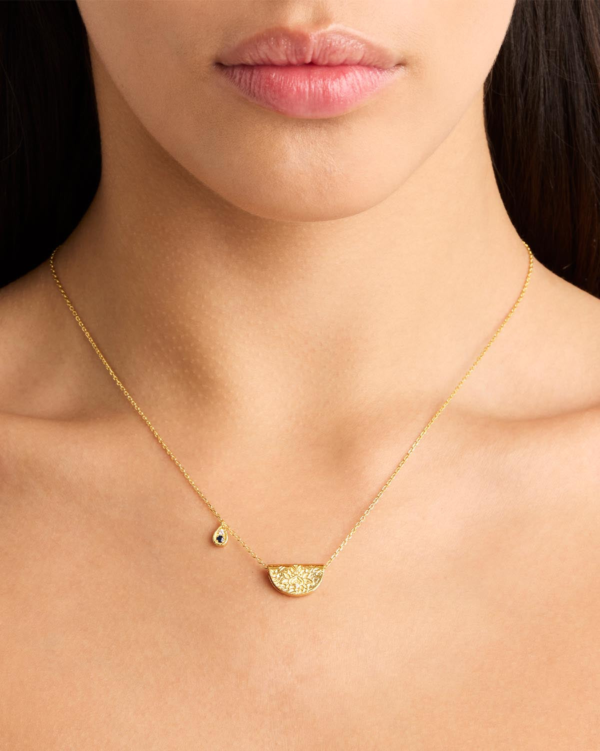 18K Gold Vermeil Lotus Birthstone Necklace - September Sapphire Pendant for Women | Elegant Jewelry Gift for Birthday, Anniversary & Special Occasions