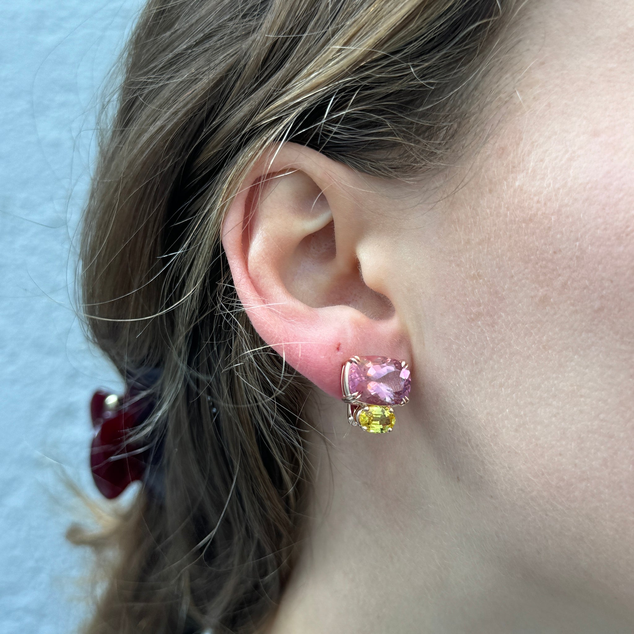 18K Rose Gold Pink Tourmaline & Yellow Sapphire Earrings for Women - Elegant Jewelry Gift for Birthday, Anniversary & Special Occasions