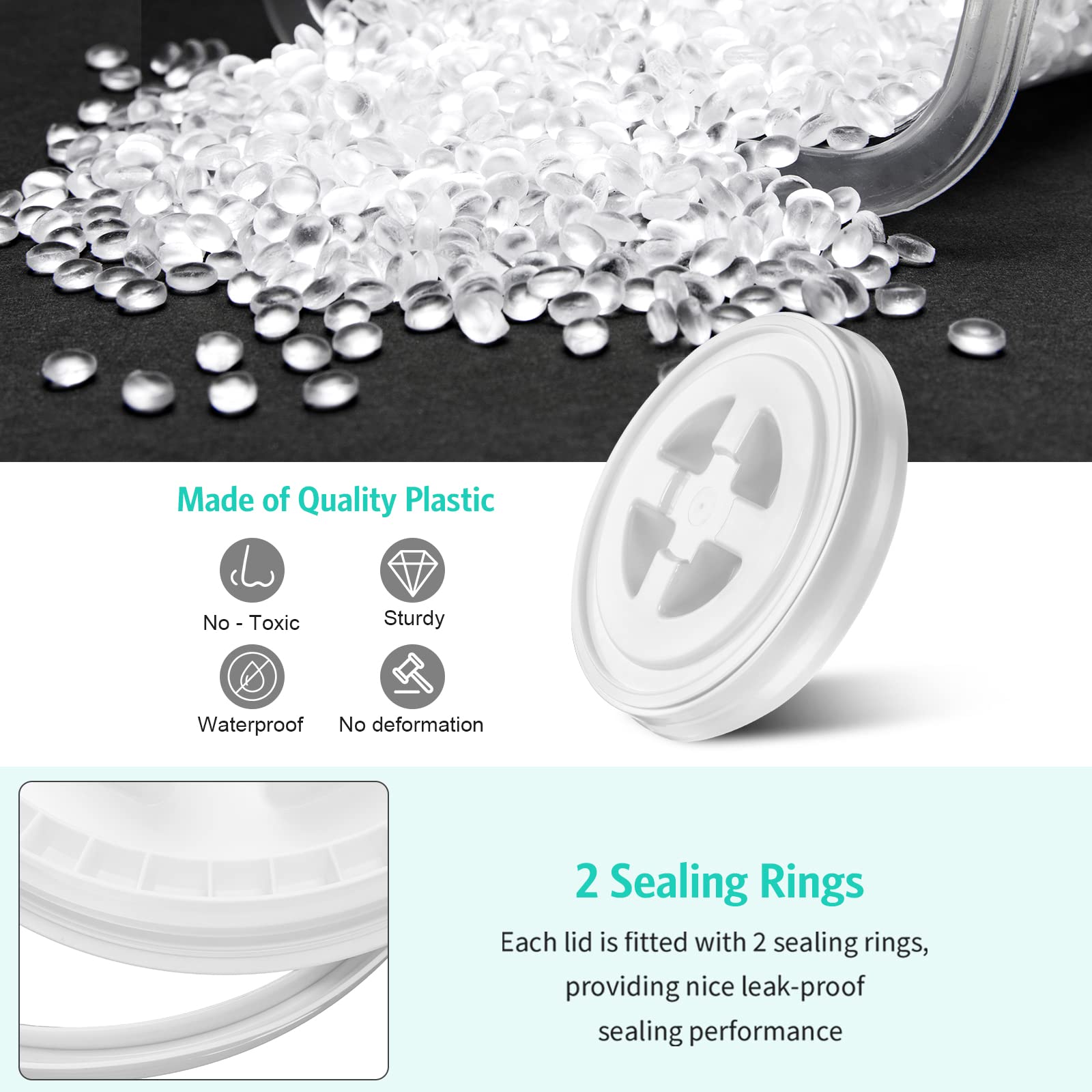 eBoot 12-Pack 5 Gallon Screw Top Bucket Lids - Leak Proof & Airtight - White Plastic Bucket Seal Lids for Pet Food Storage & Gamma Buckets - Perfect for Bulk Food Storage, Gardening Supplies & Home Organization