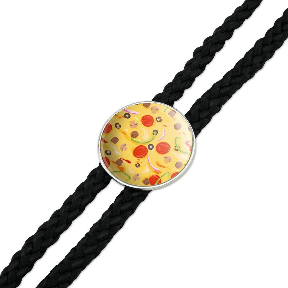 Western Cowboy Bolo Tie with Pizza Pattern - Pepperoni, Olives & Onions Design for Men | Perfect for Rodeo, Western Parties & Casual Wear