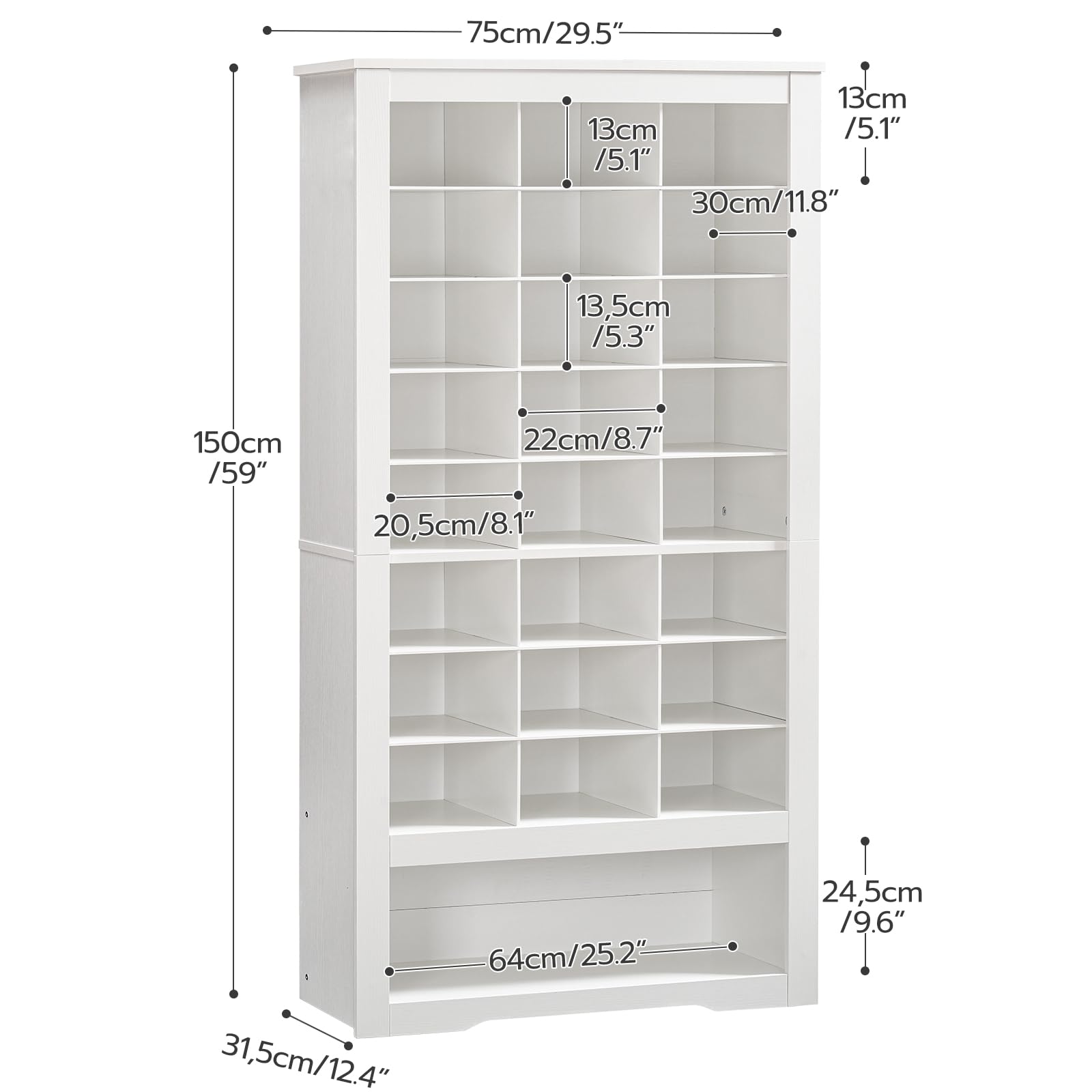 HOOBRO 9-Tier Tall Shoe Storage Cabinet - White Wooden Entryway Organizer with 24 Cubbies & 3 Hooks | Freestanding Shoe Rack for Closet, Living Room, Bedroom | Perfect for Small Spaces & Shoe Collection Organization