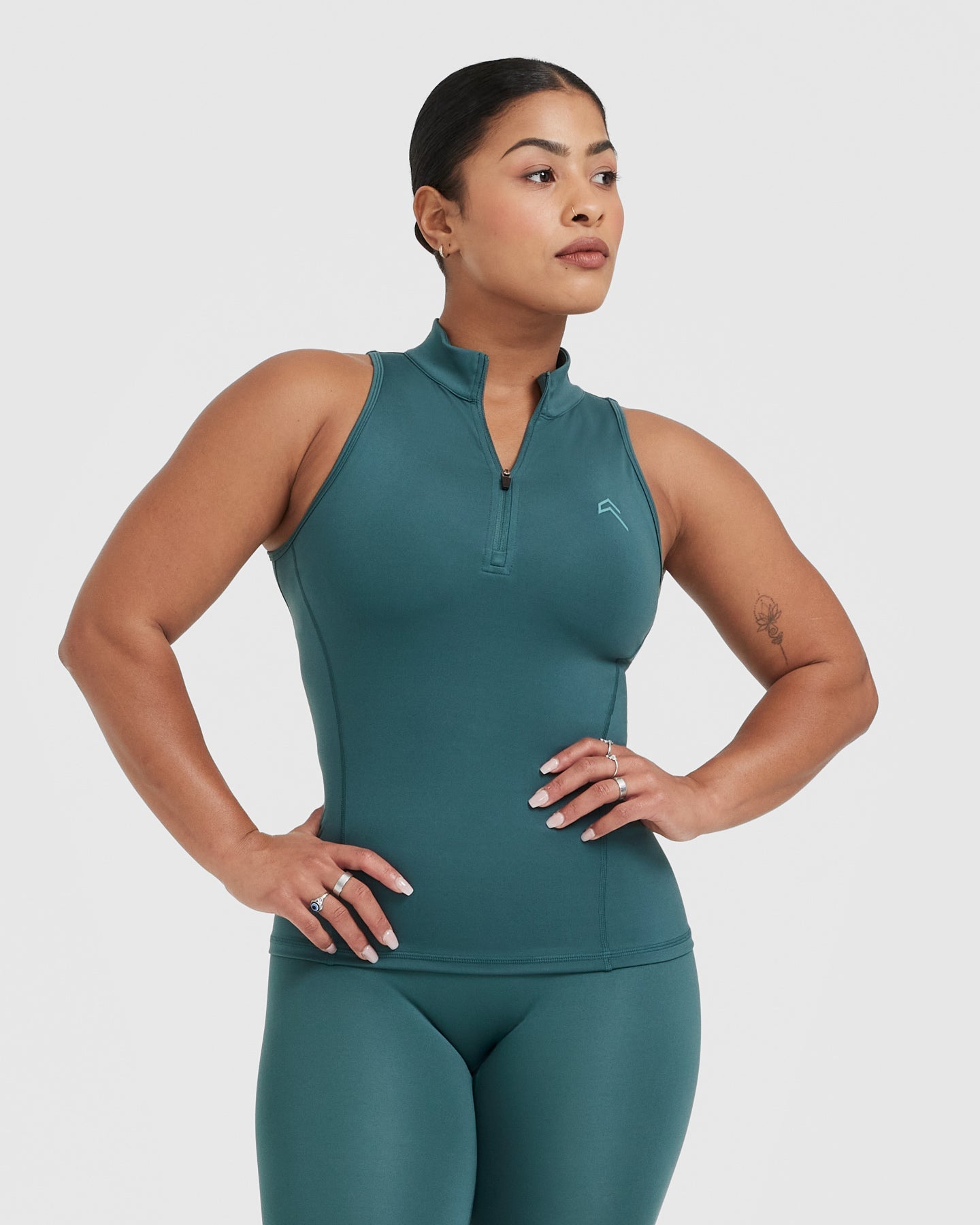 Timeless Half Zip Tank Top for Women - Soft Stretchy Workout Shirt in Marine Teal | Gym, Yoga & Casual Wear