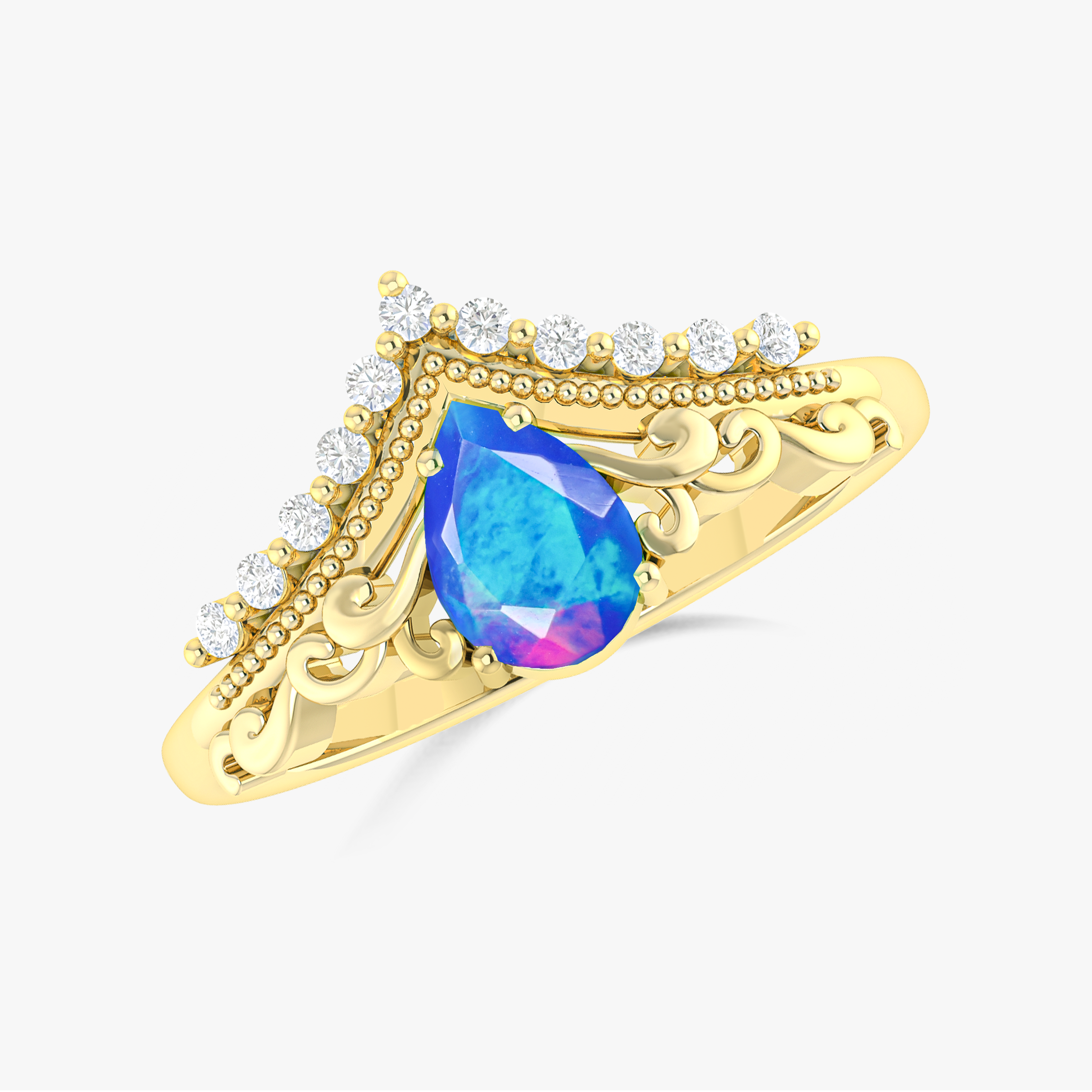 Blue Ethiopian Opal Gemstone Crown Style Ring - Elegant Jewelry for Women, Wedding, Party & Special Occasions