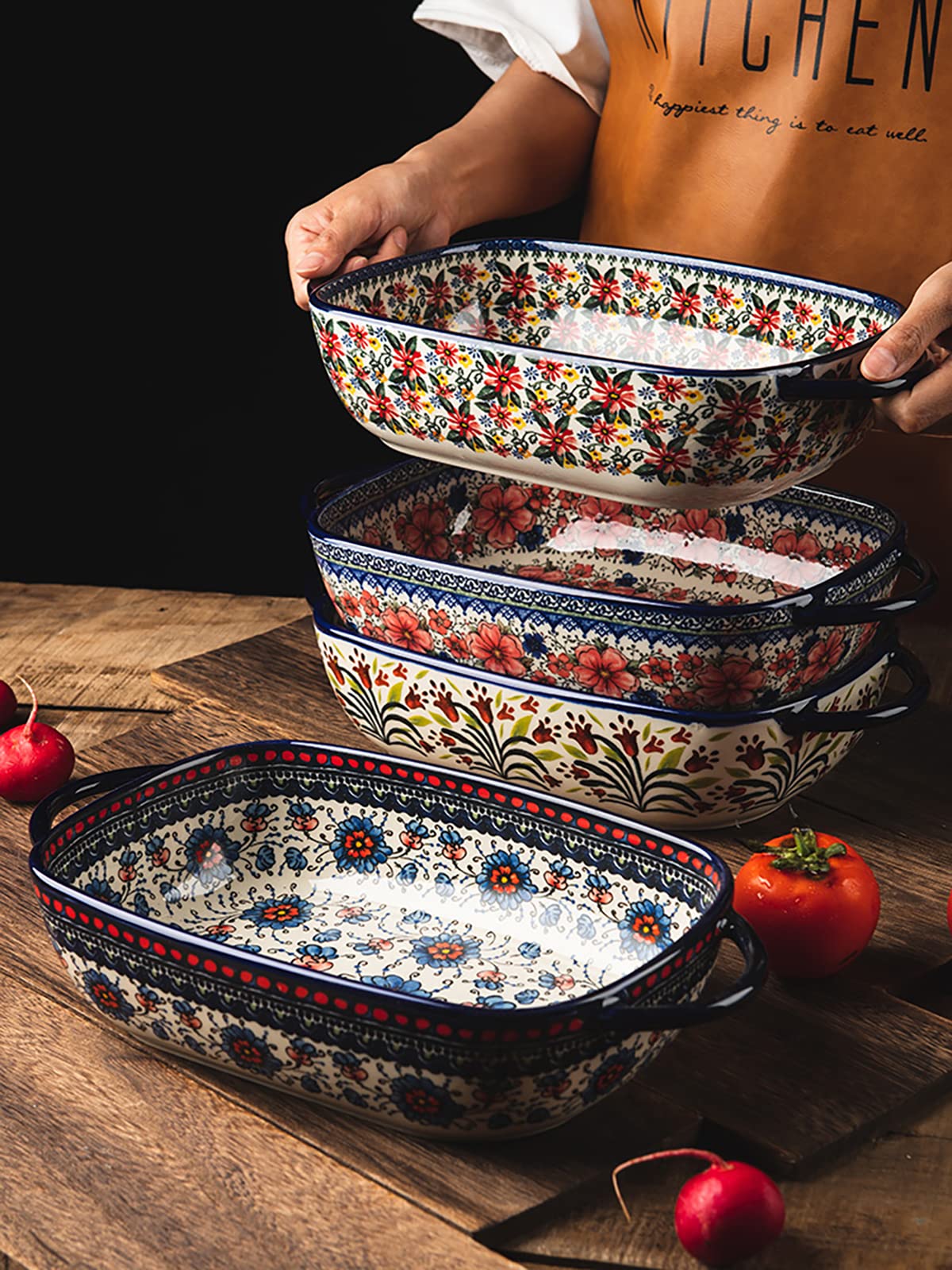 Vintage Style Ceramic Casserole Dish - 60oz Large Capacity Baking Pan for Lasagna, Casseroles & Oven Cooking - Heavy Duty Pottery Bakeware with Handles - Perfect for Family Dinners, Holiday Meals & Kitchen Baking