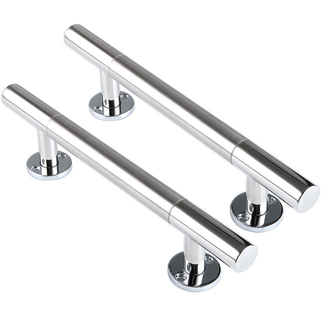FMOGE 1 Pair Stainless Steel Barn Door Handles Kit - Commercial Grade Round Wooden Sliding Door Pulls - 4 Sizes (350mm & 220mm) - Perfect for Farmhouse, Rustic Home & Restaurant Decor