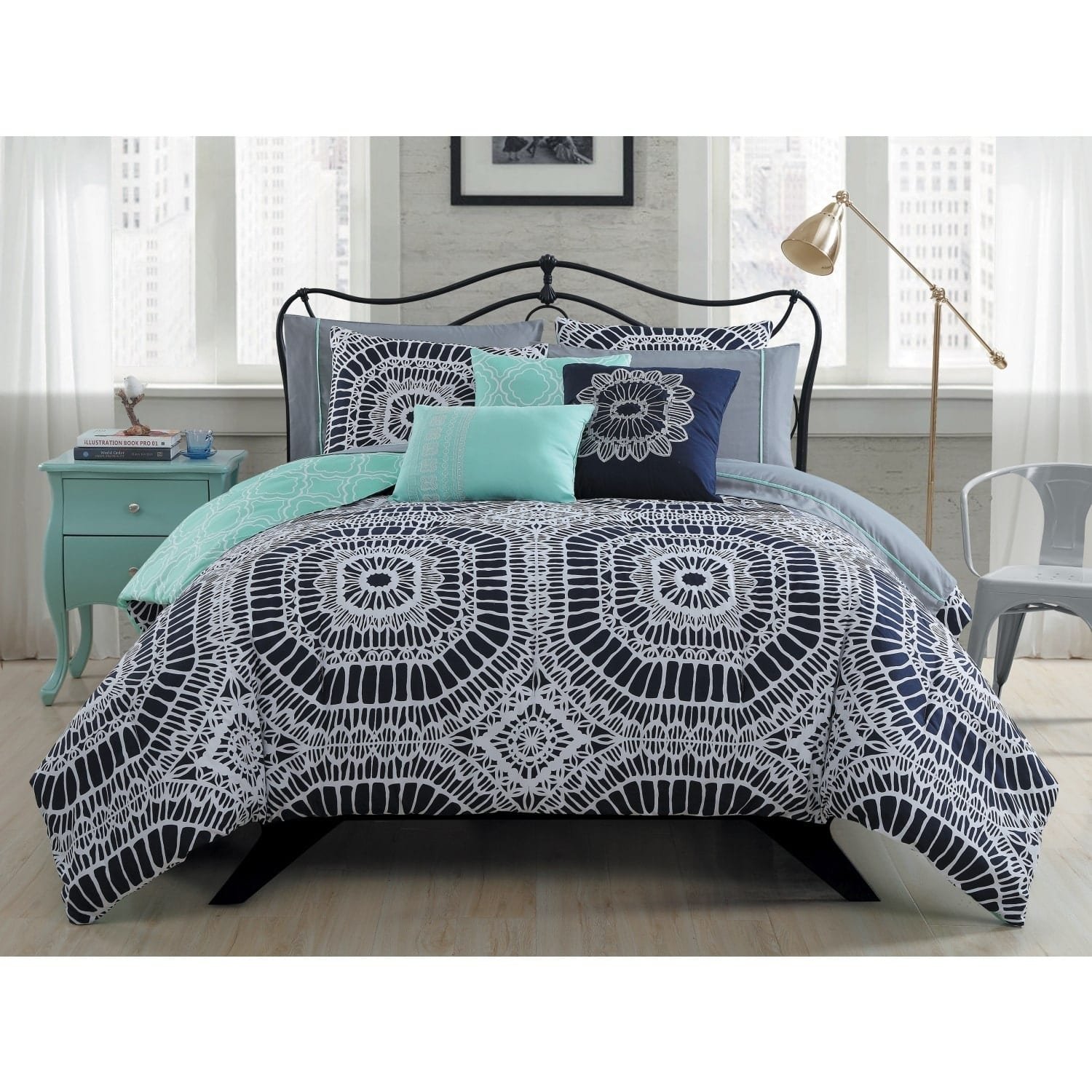 Geneva Home Fashion 10-Piece Petra Comforter Set - Queen Size Navy Blue Bedding Set for Cozy Bedroom Decor & Guest Room Upgrade