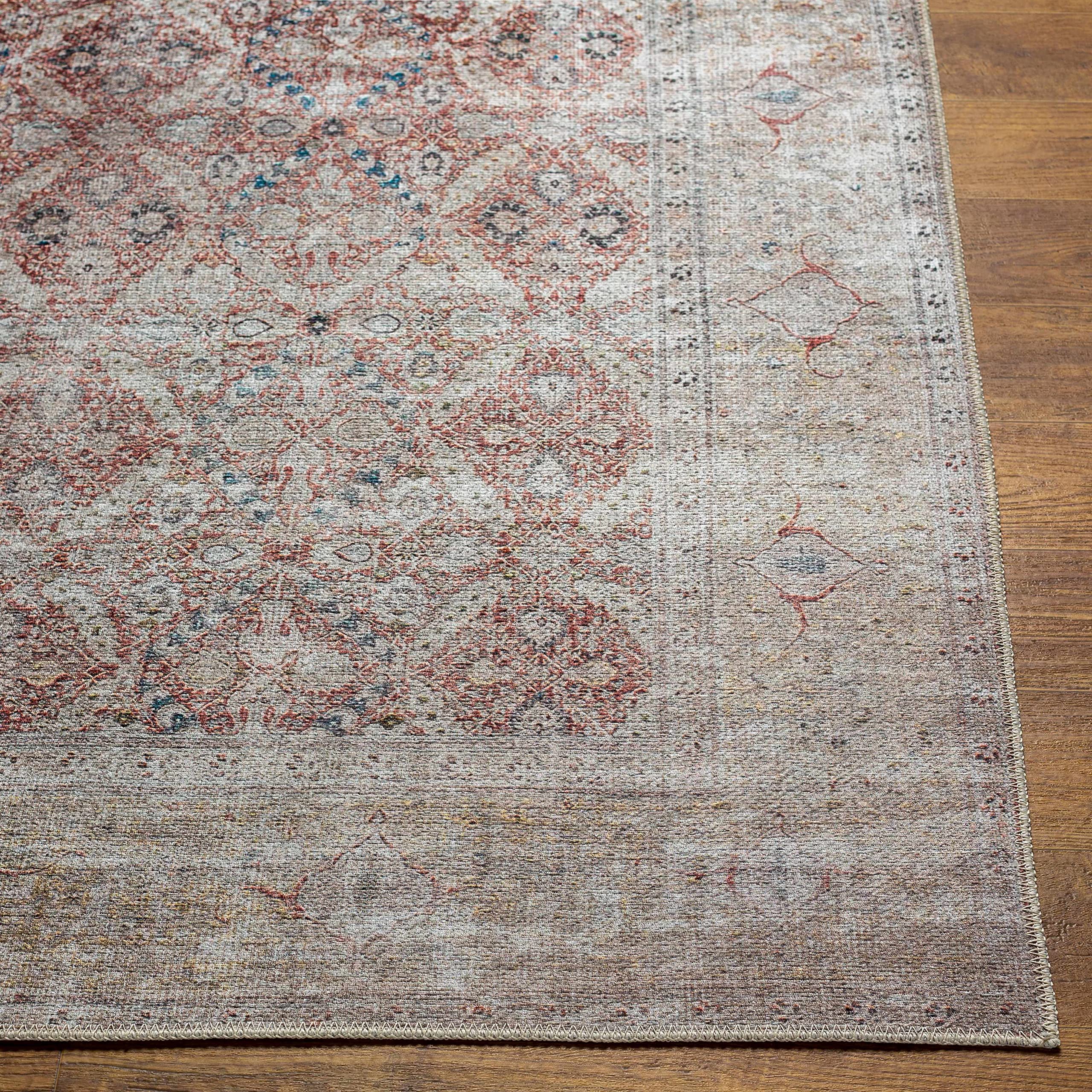 Hauteloom Tapia Washable Area Rug for Living Room & Bedroom - Blue, Gray, Red - 7'10