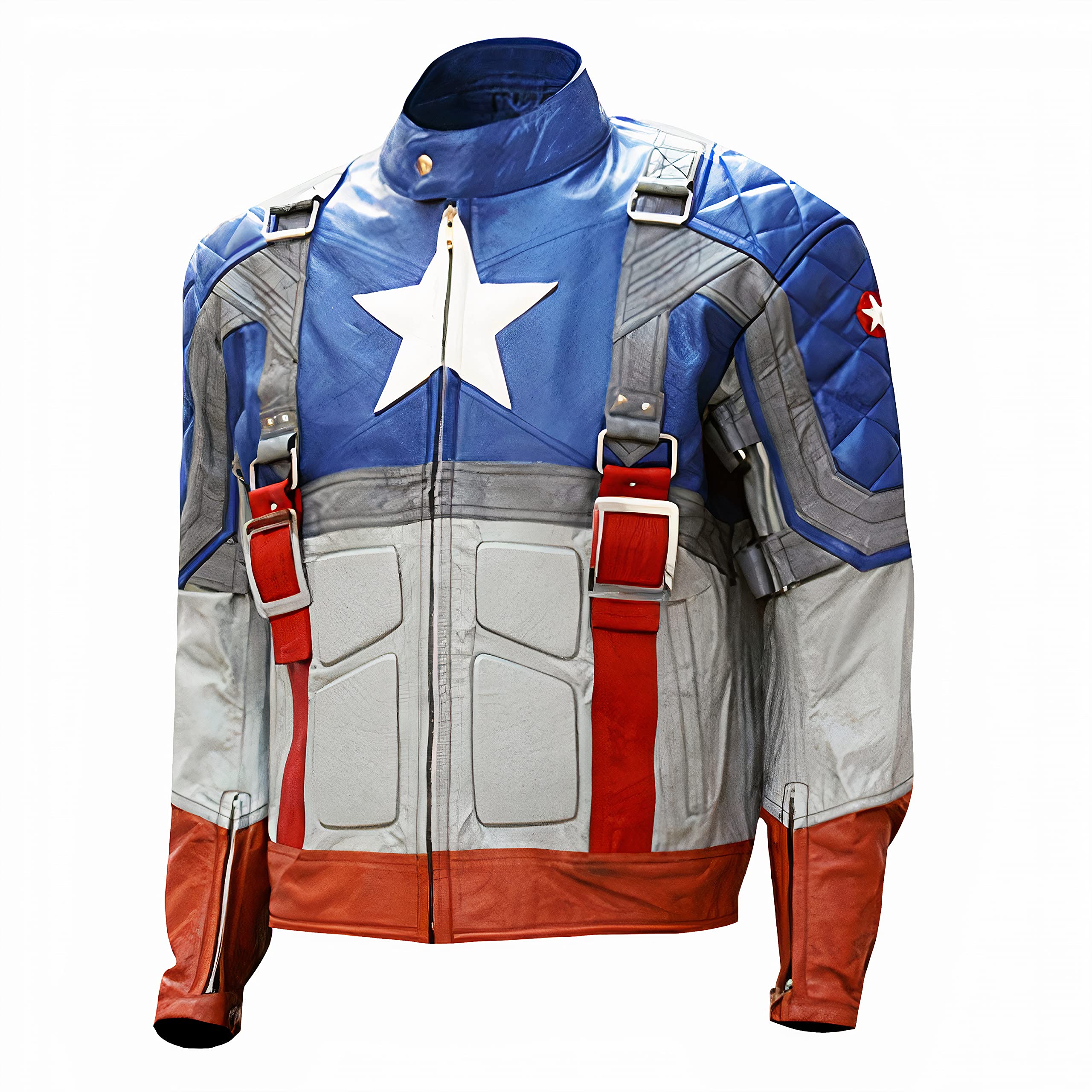 Captain America Chris Evans Cosplay Leather Jacket - Mens Superhero Costume for Halloween, Comic Con & Movie Parties | Blue Avengers Endgame Steve Rogers Jacket