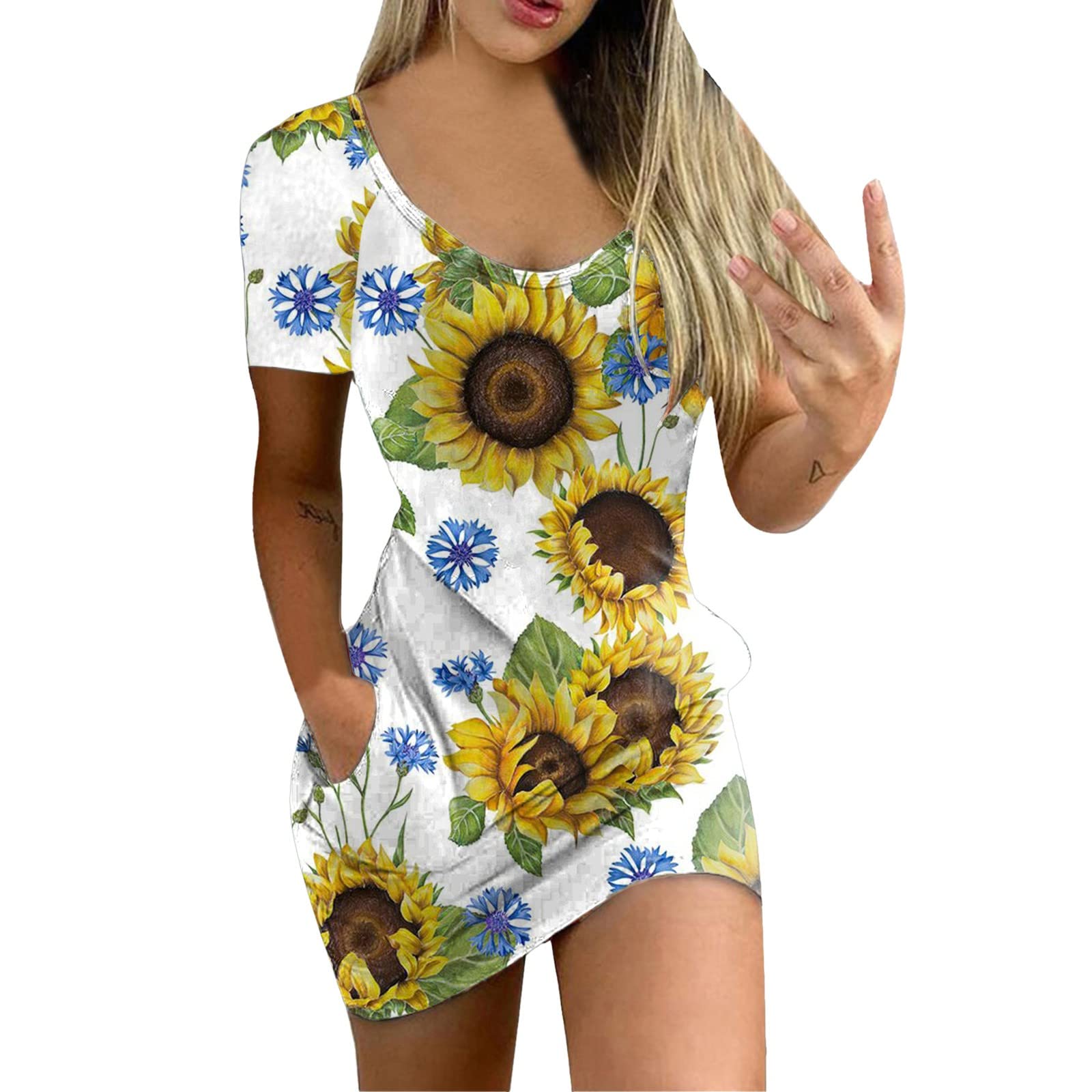 Tintwwg Women's Summer Floral Printed T-Shirt Dress - High Waist Casual Beach Dress for Women | Perfect for Vacation, Outdoor Activities & Daily Wear