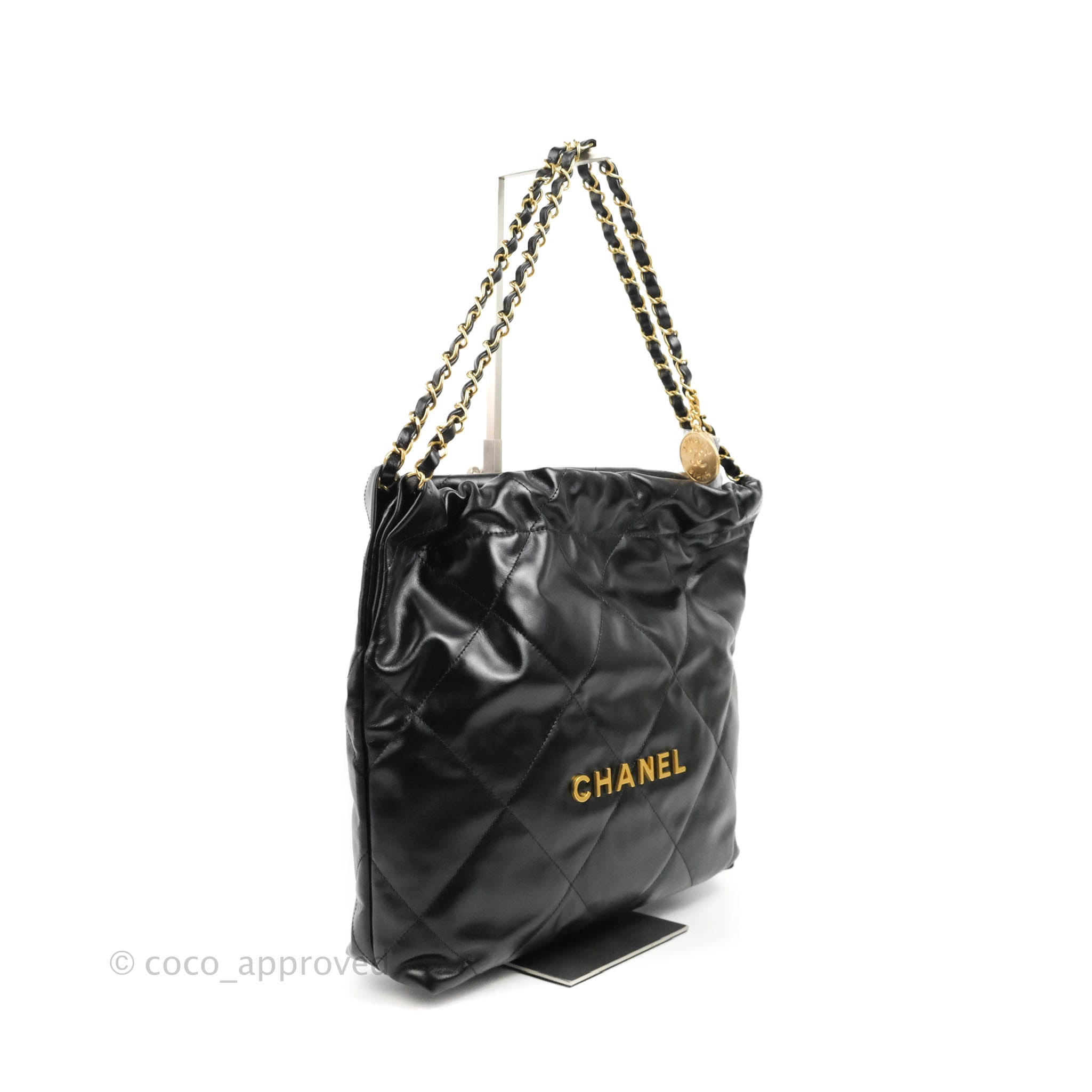 Chanel 22 Small Handbag Black Shiny Calfskin Leather with Aged Gold Hardware - Luxury Crossbody Bag for Women, Perfect for Date Night & Evening Events
