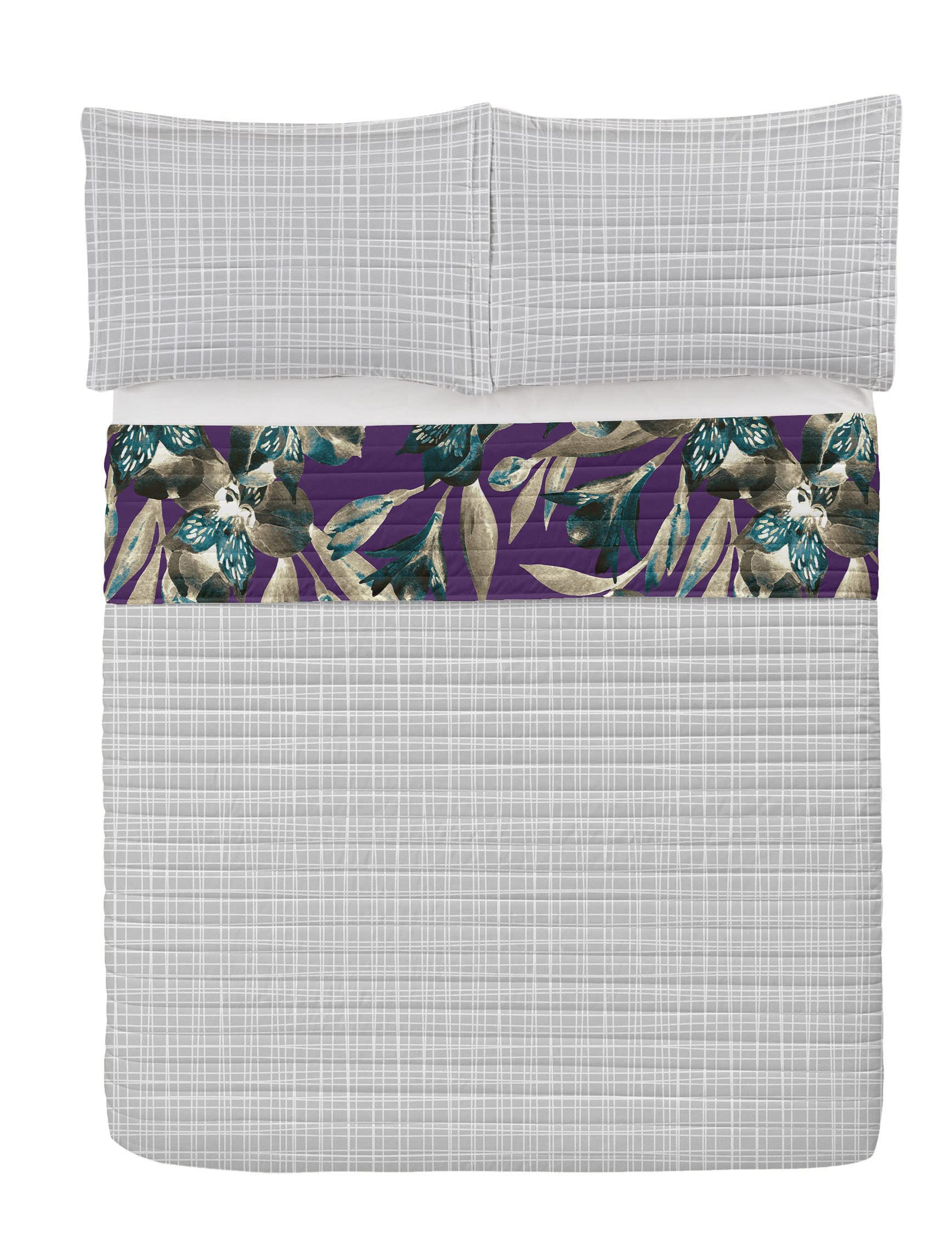 Ambesonne Reversible Queen Size Bedspread Set - Exotic Tropical Jungle with Butterflies Design, Microfiber Comforter & Pillow Shams, Quartz Teal | Perfect for Spring Bedroom Decor, Guest Room Makeover, and Boho Chic Home Styling