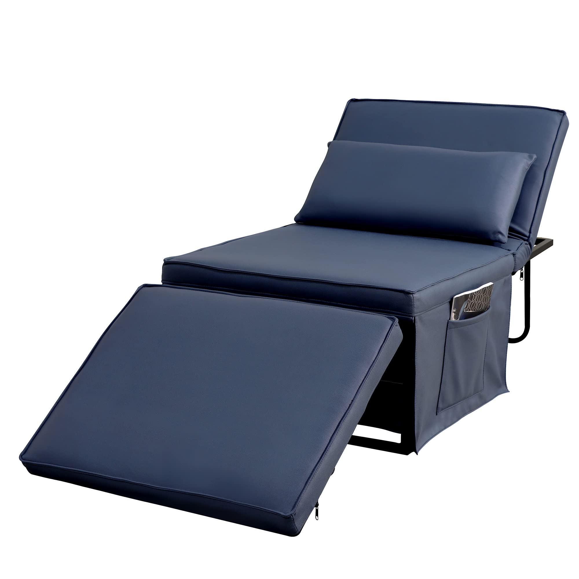 PRIVATE GARDEN 4-in-1 Convertible Sofa Bed Ottoman Sleeper with Adjustable Back - Breathable Guest Bed for Small Spaces - Perfect for Apartments, Dorms & Home Offices - Blue