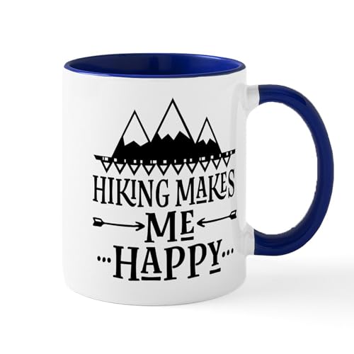 White/Navy Inside - Hiking Makes Me Happy Mugs