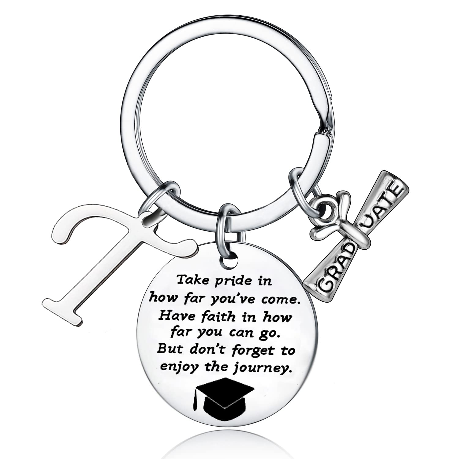 Personalized Graduation Keychain with Initial Letter - Inspirational Graduation Gift for High School & College Graduates - Perfect for Commencement, Parties & Keepsakes