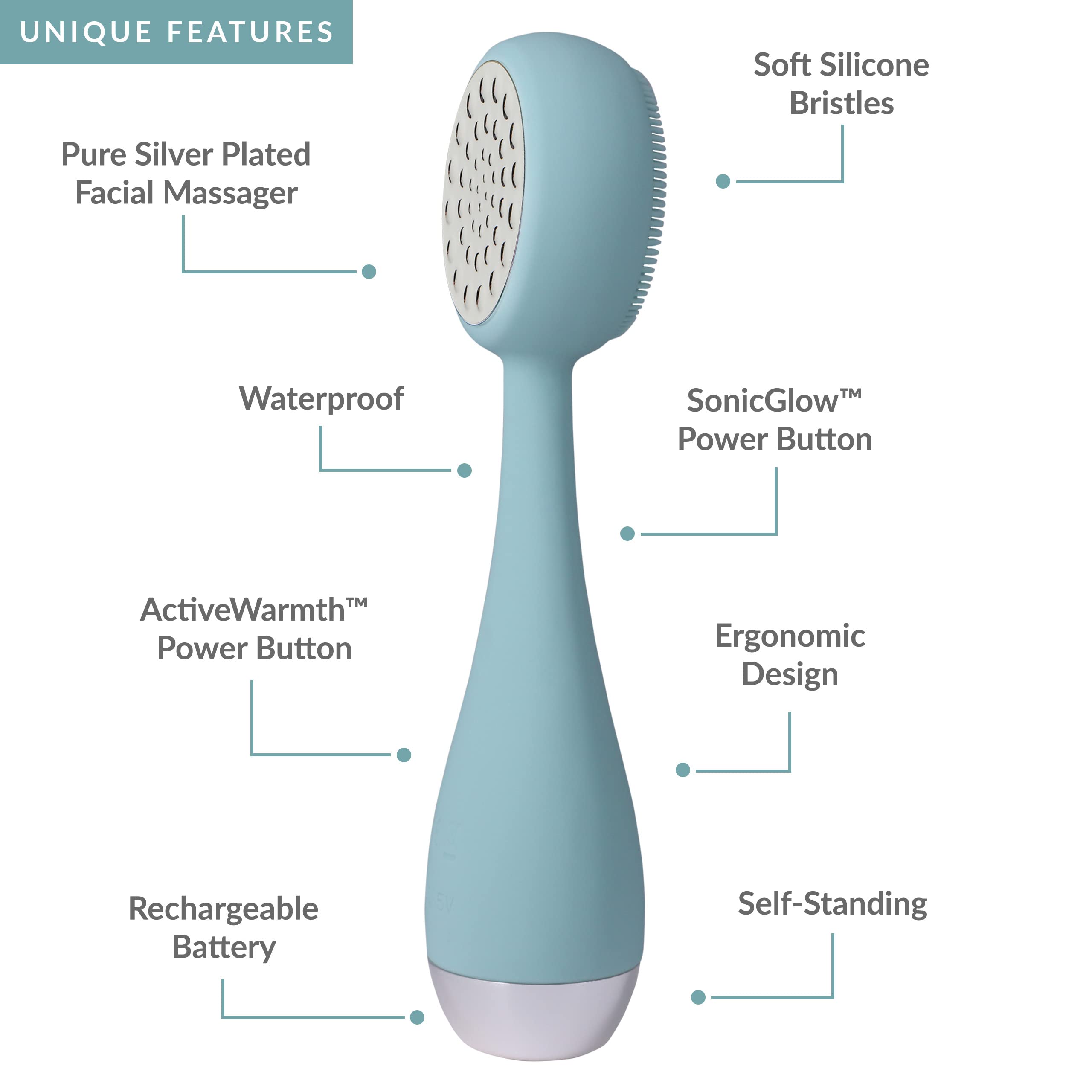 PMD Beauty Clean Pro Silver - Smart Facial Cleansing Device with Silicone Brush & Pure Silver Technology | Anti-Aging Massager for Clear Pores & Blackheads | Waterproof SonicGlow Vibration | Perfect for Daily Skincare & Travel Use