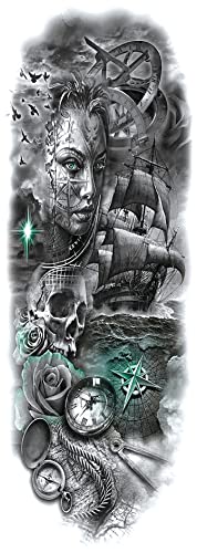 6 Sheets Temporary Tattoo Stickers - Waterproof Fake Tattoos for Adults & Kids (Sailboat, Dragon, Woman Pattern) - 17x48cm Full Arm/Shoulder/Leg Body Art - Perfect for Parties, Halloween, Cosplay & Fashion Events
