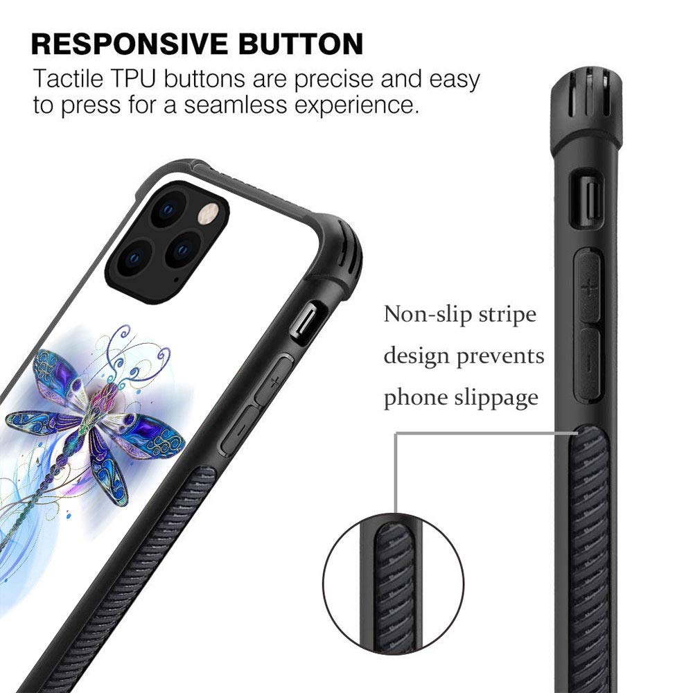 Premium Shockproof iPhone 12 Pro Max Case with Tempered Glass Back & Soft TPU Bumper - Blue Dragonfly Design Protective Cover for Everyday Use, Travel & Outdoor Activities