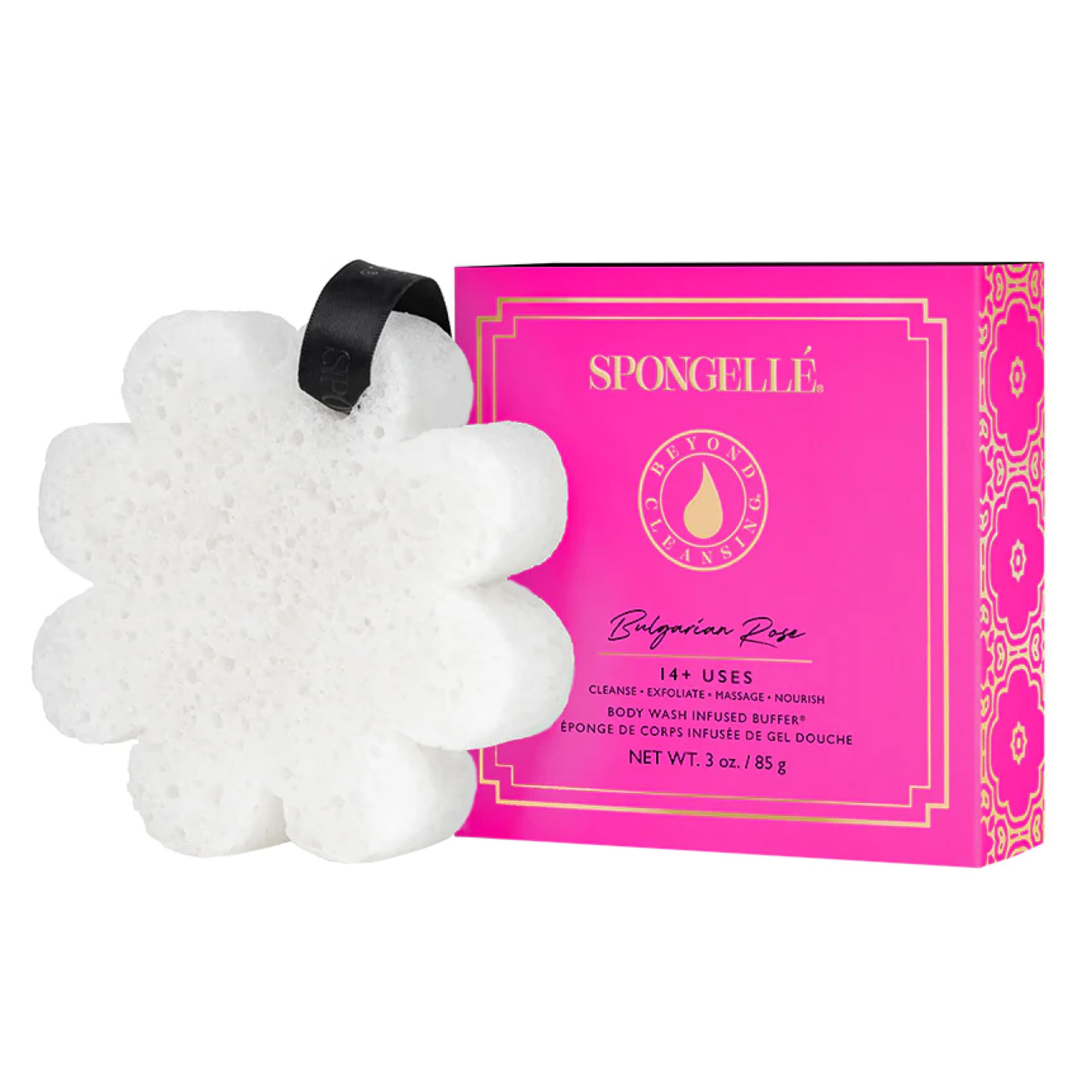 Spongelle Bulgarian Rose Wild Flower Body Scrubber & Exfoliator - Infused with Body Wash, 14+ Uses | Premium Bath & Shower Loofah for Women | Perfect for Spa Day, Gift Giving & Luxurious Home Pampering