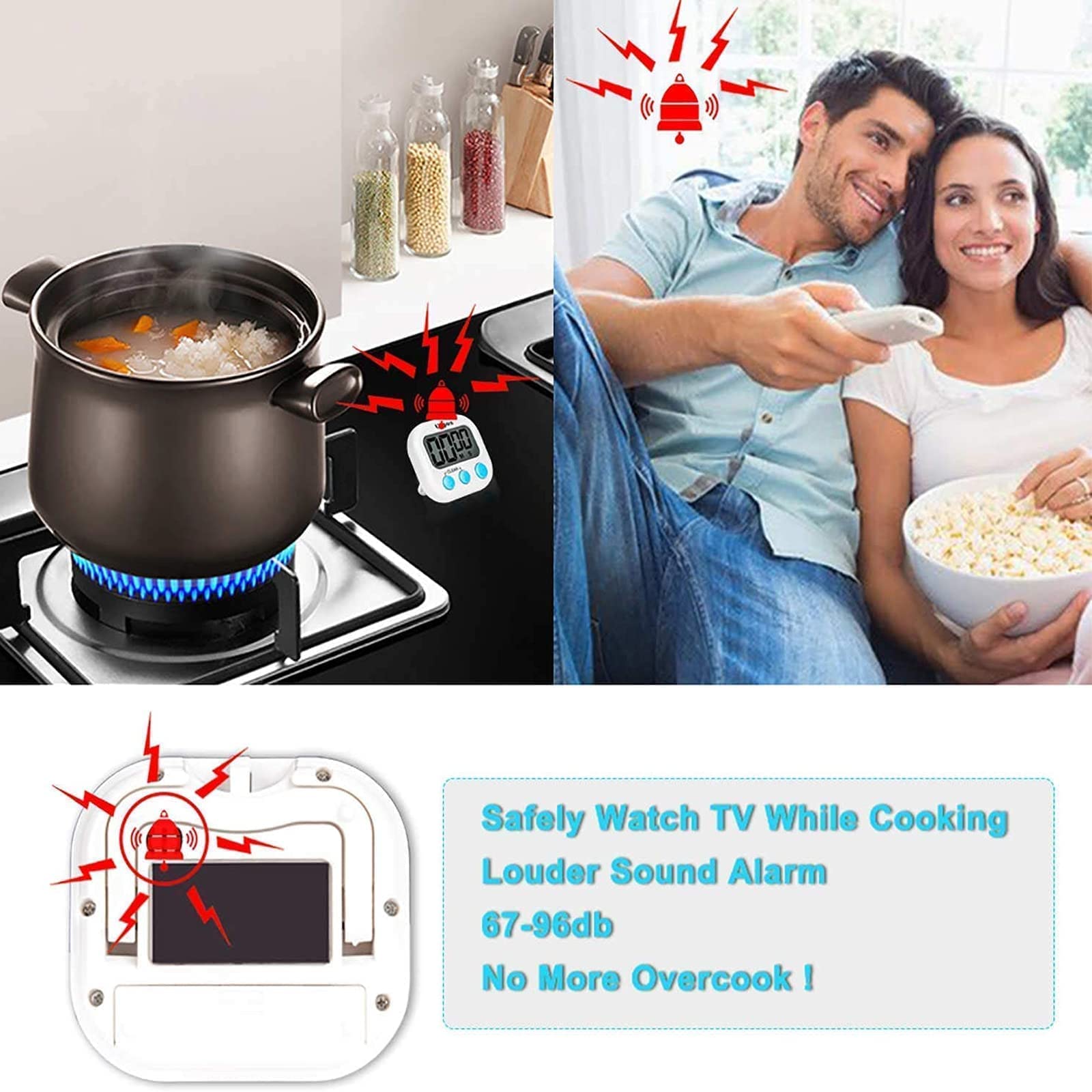4 Pack Magnetic Digital Kitchen Timer with Loud Alarm - Countdown Timer for Cooking, Eggs, Studying, Work, Gym & Office Use - Strong Magnetic Back & Stand for Easy Placement