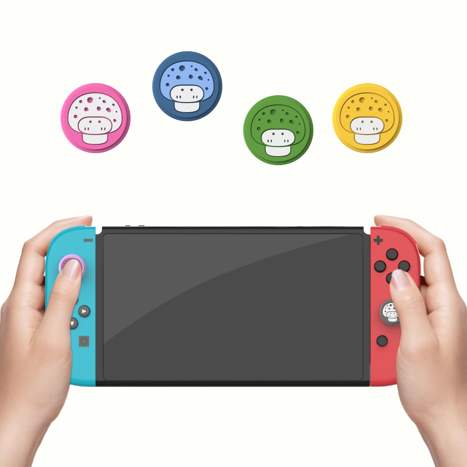 6PCS Cute Mushroom Silicone Joycon Thumb Grip Caps - Kawaii Joystick Cover Compatible with Nintendo Switch/OLED/Switch Lite (Mixed Colors) - Perfect for Gaming Comfort & Controller Protection