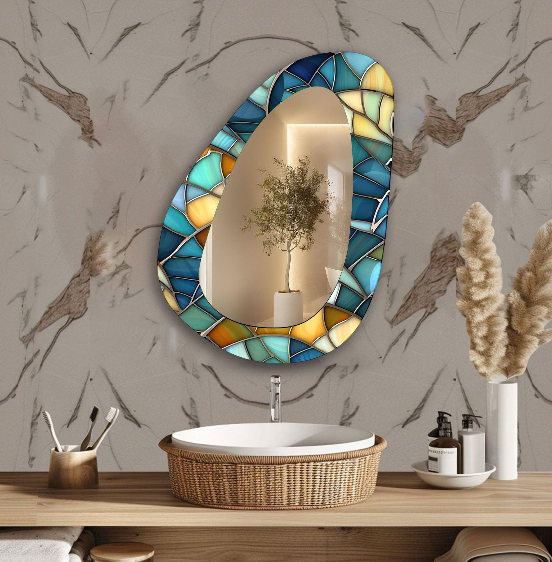 Stylish Blue Modern Wall Mirror - Elegant Home Decor for Living Room, Bedroom & Bathroom - Perfect for Enhancing Space & Style