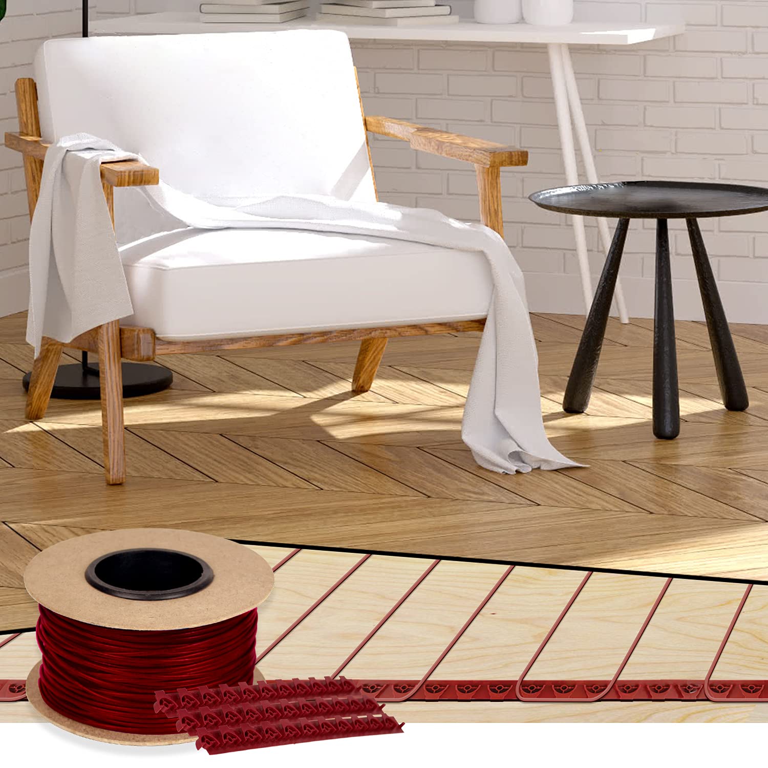 WarmlyYours 10 sqft 120V Electric Radiant Floor Heating System Kit with Smart Touchscreen Thermostat, Floor Sensor & Tester - Perfect for Bathroom, Kitchen & Basement Floor Warming