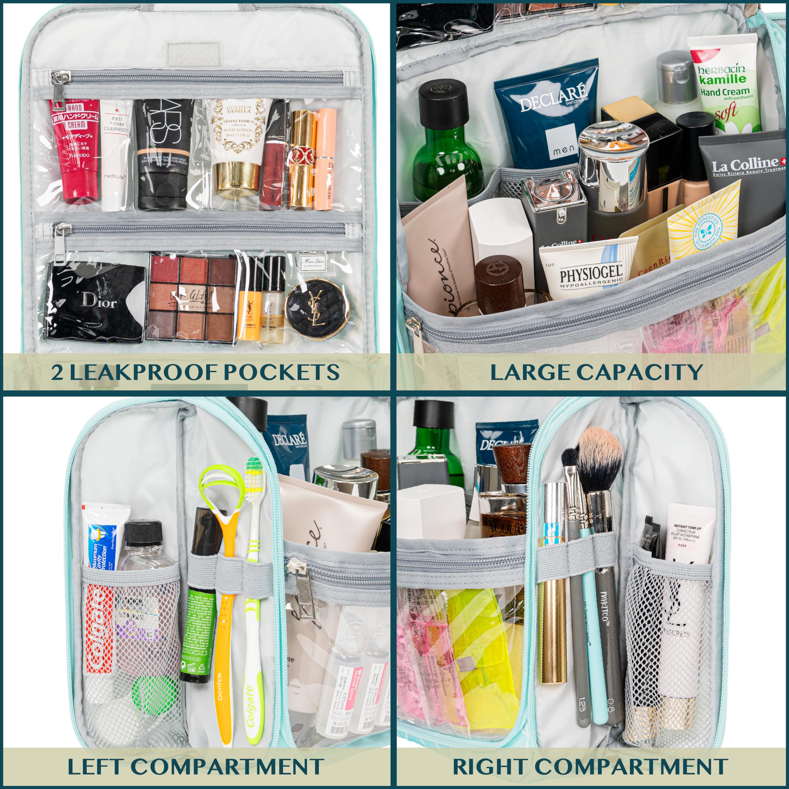 PAVILIA Large Waterproof Hanging Toiletry Bag for Women & Men - Travel Cosmetic Organizer with Multiple Pockets, Makeup Bag & Toiletries Case - Perfect for Vacation, Gym, Camping & Business Trips (Teal Chevron Pattern)