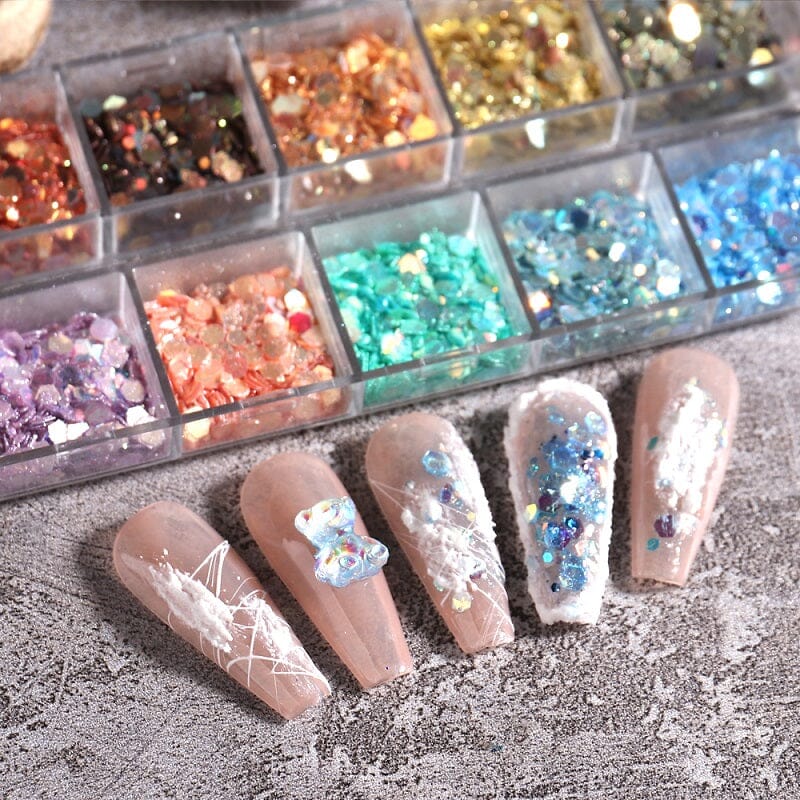 Hexagon Sequins Glitter Nail Art Tray - Professional Nail Design Accessories for DIY Manicure, Salon & Home Use